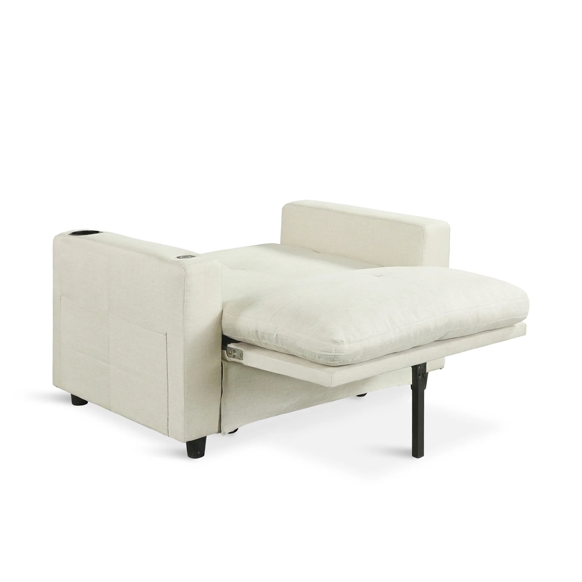 Mist 1 Seater Sofa Bed With Cup Holder And Side Tray - Cream - Image 17