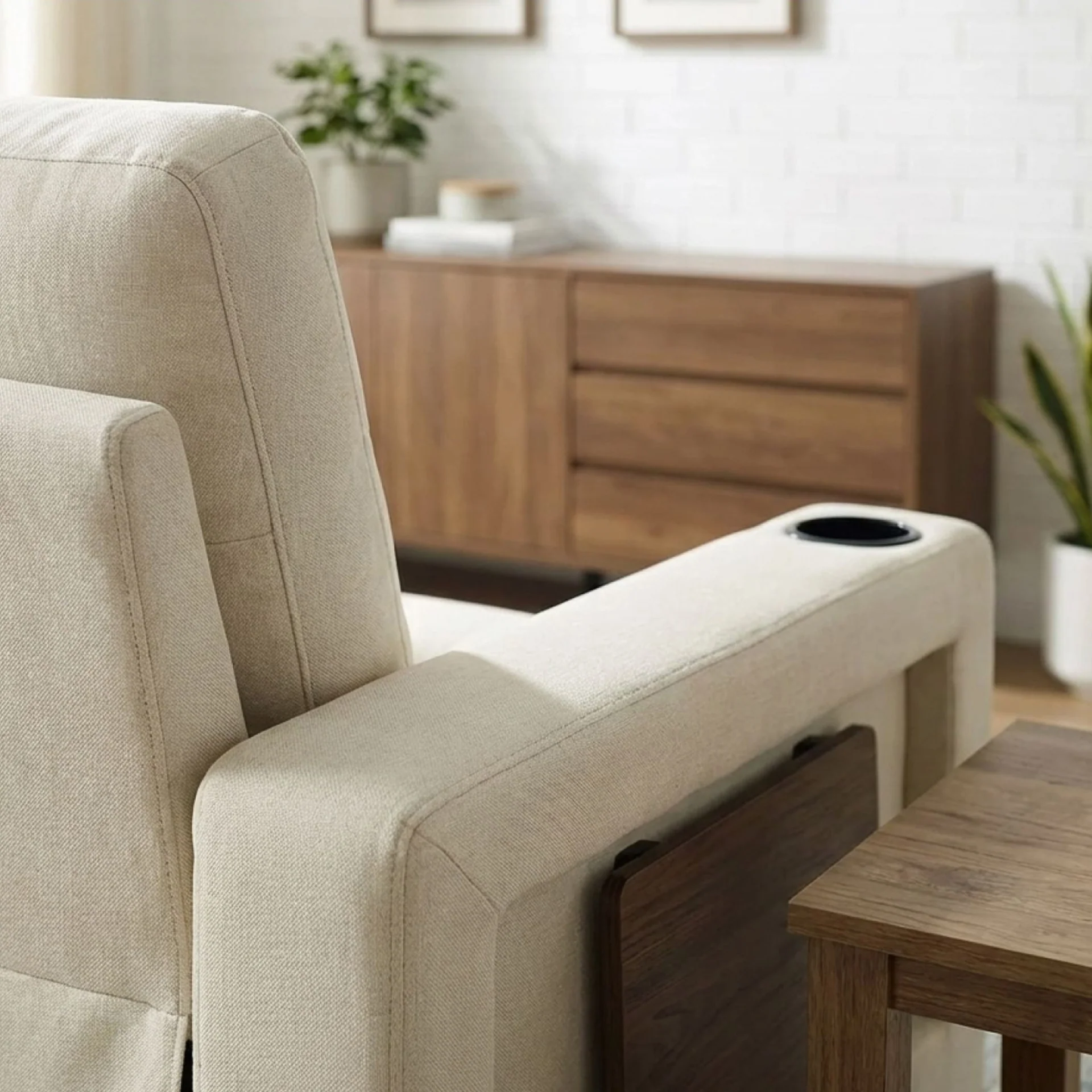 Mist 1 Seater Sofa Bed With Cup Holder And Side Tray - Cream - Image 7