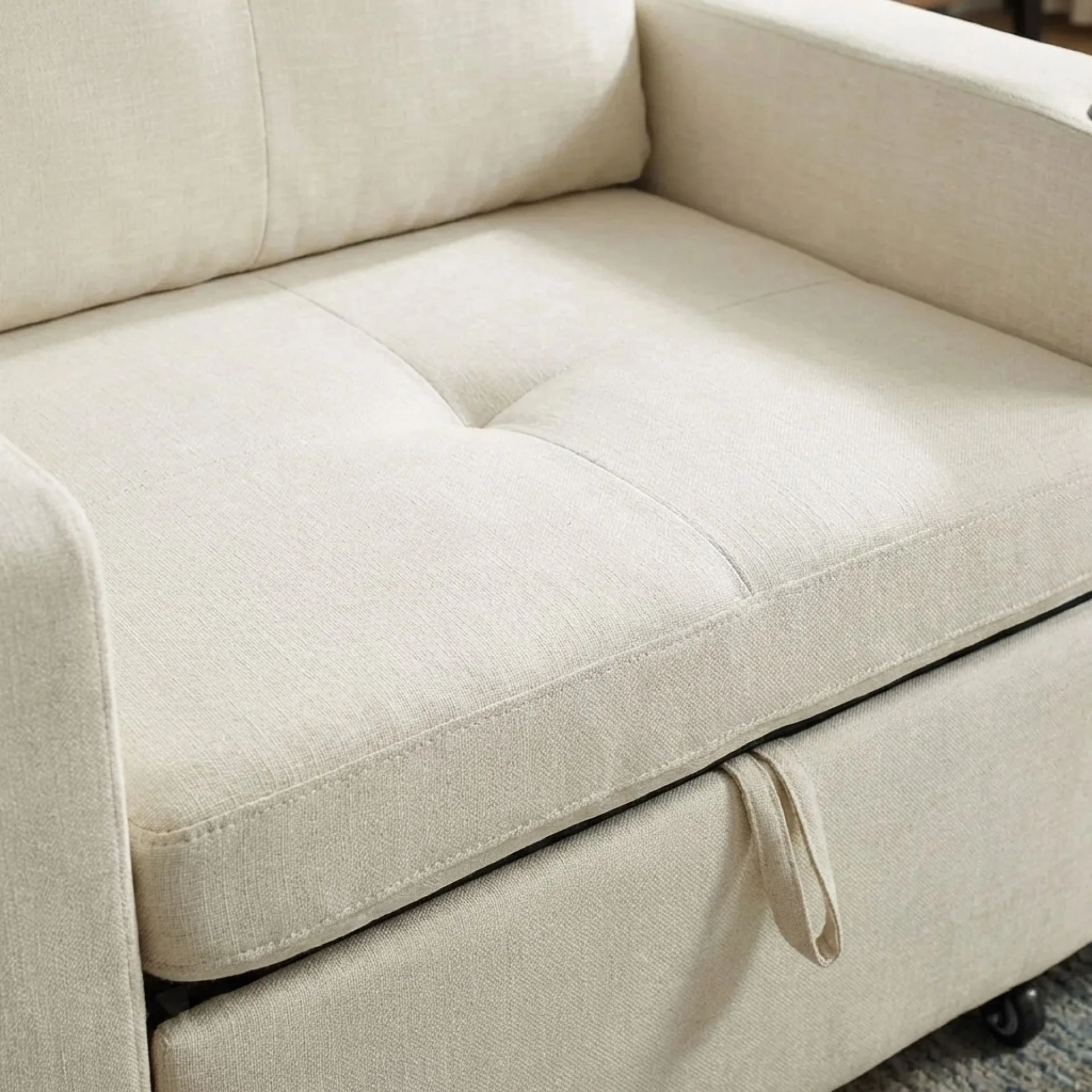 Mist 1 Seater Sofa Bed With Cup Holder And Side Tray - Cream - Image 8