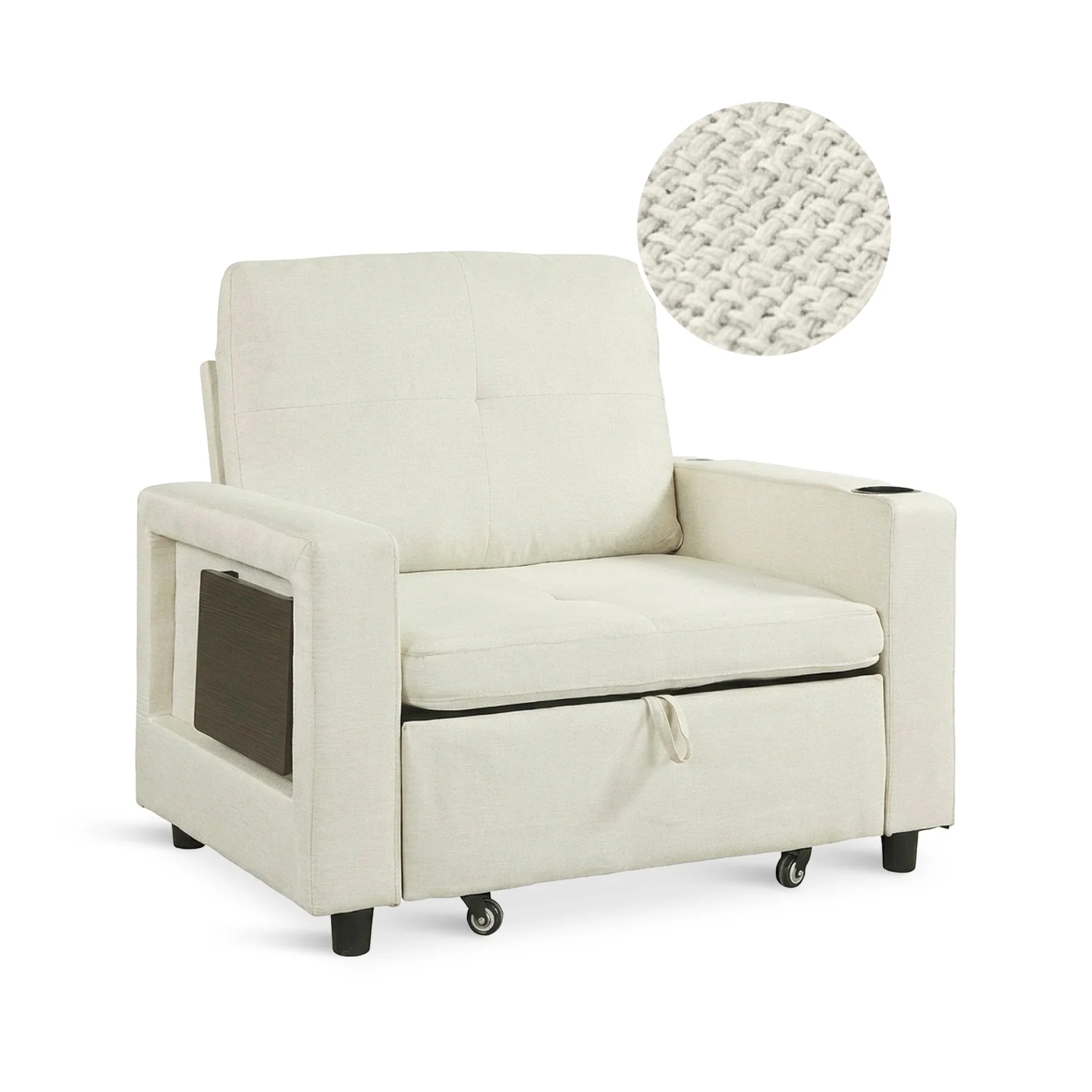 Mist 1 Seater Sofa Bed With Cup Holder And Side Tray - Cream - Image 9