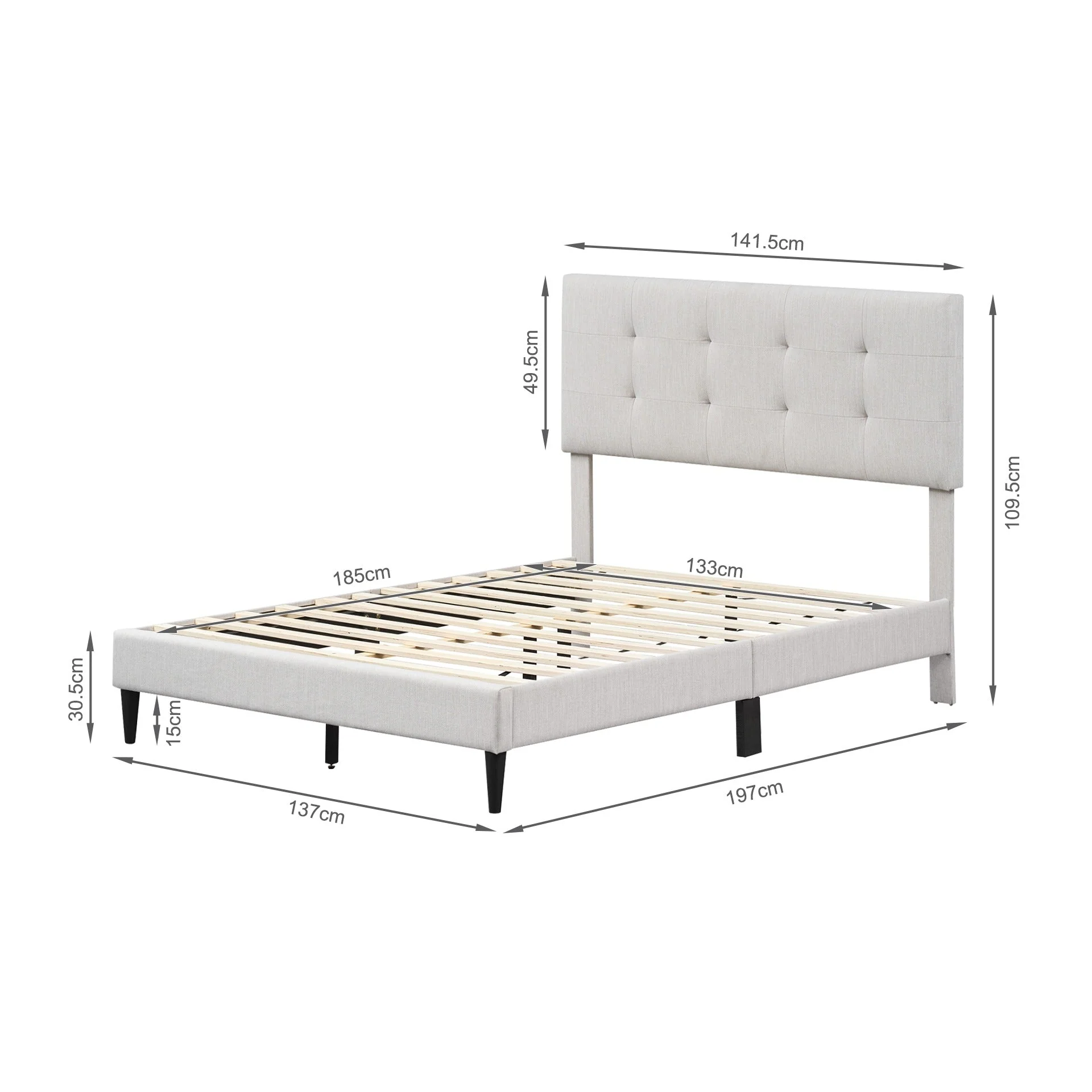 Mitre Double Fabric Bed Frame - Stone - Image 13