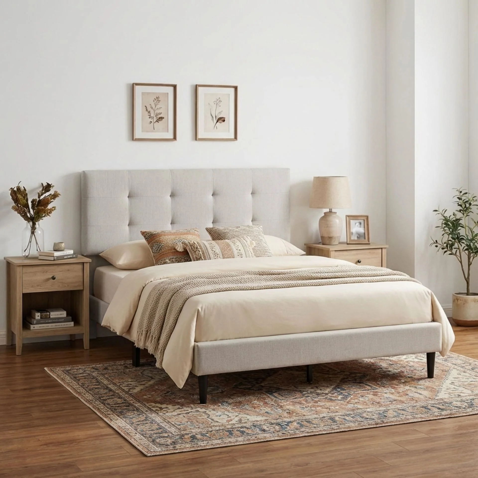 Mitre Double Fabric Bed Frame - Stone - Image 6