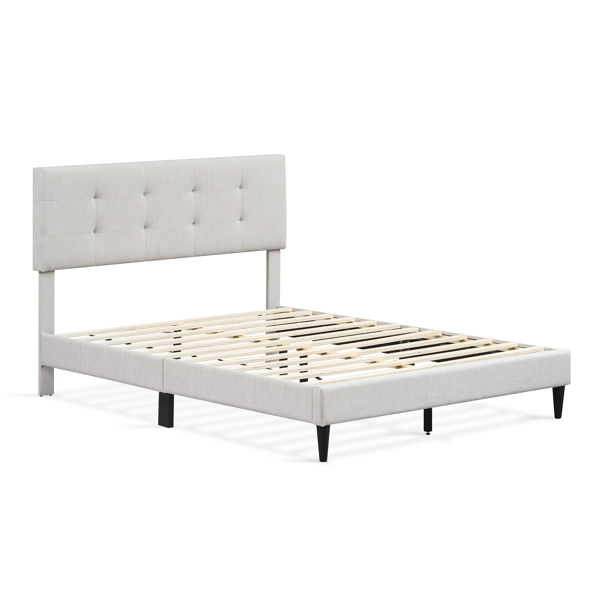Mitre Queen Fabric Bed Frame - Stone - Image 4