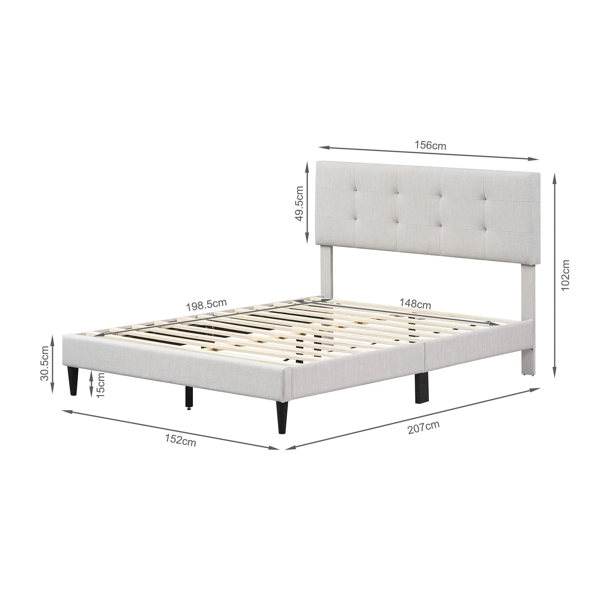 Mitre Queen Fabric Bed Frame - Stone - Image 8