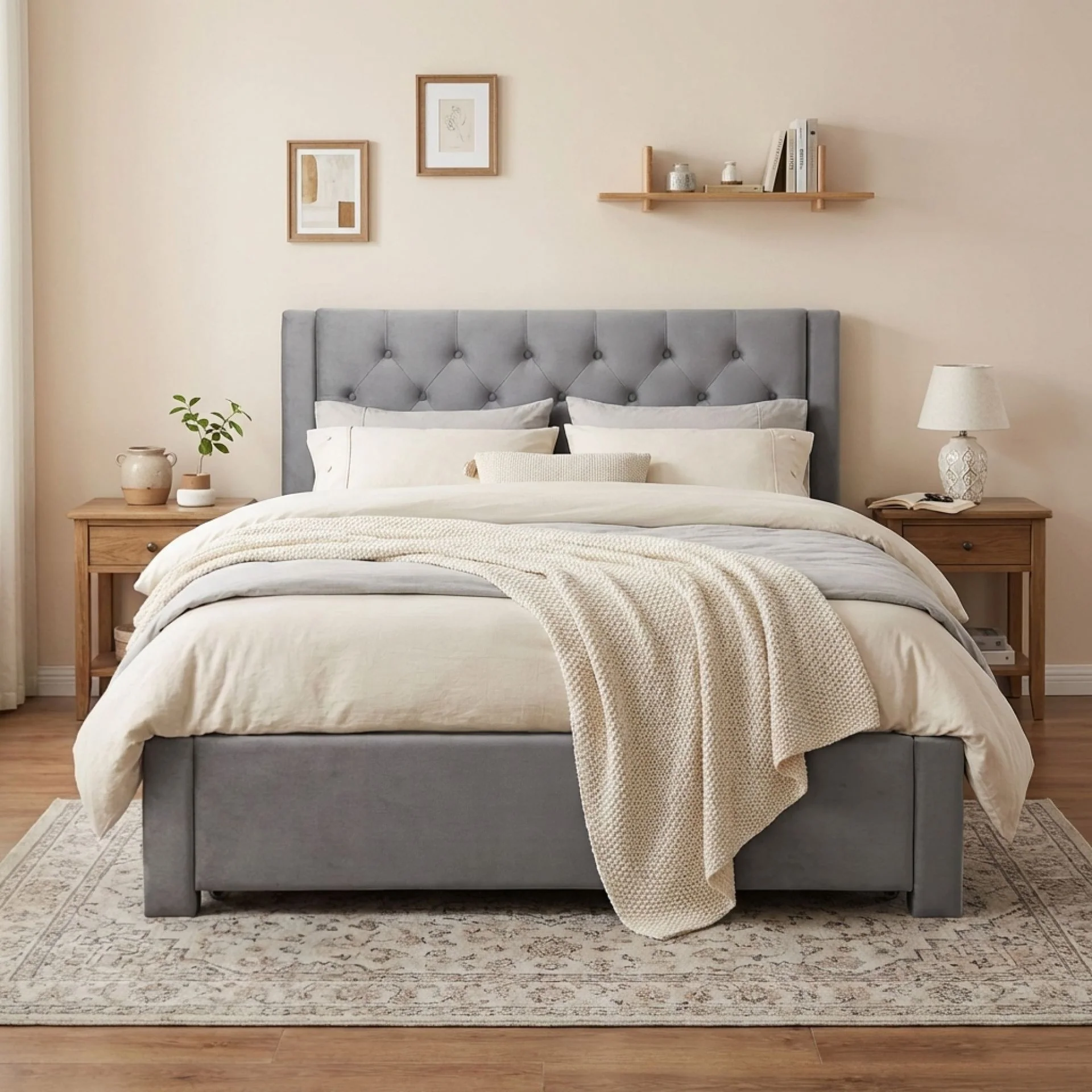 Montana Velvet Double Bed Frame with 4 Drawers - Grey - Image 3