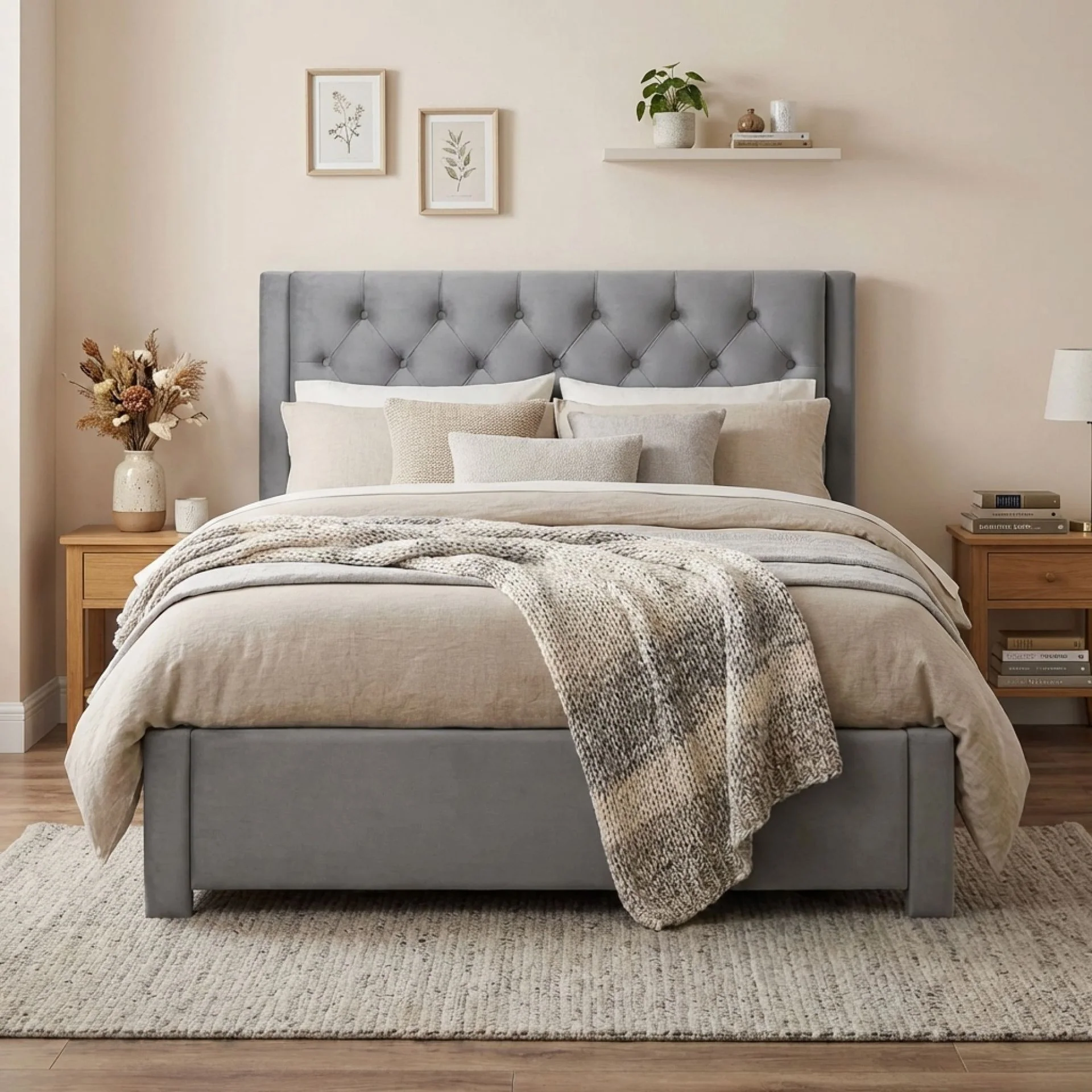 Montana Velvet Double Bed Frame with 4 Drawers - Grey - Image 5