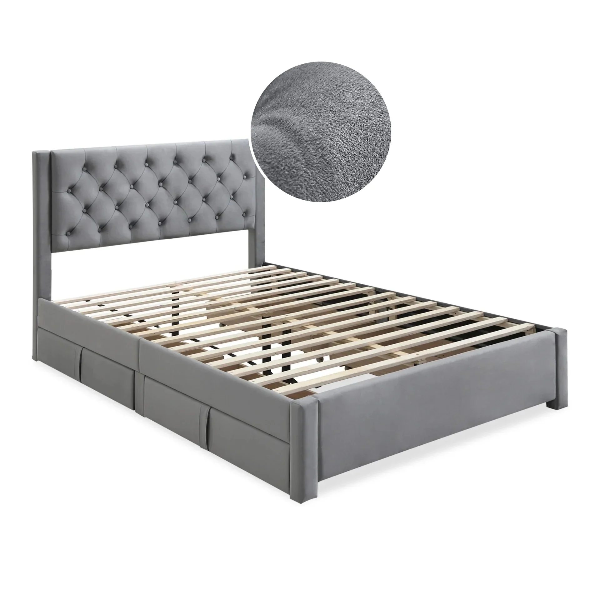 Montana Velvet Double Bed Frame with 4 Drawers - Grey - Image 9