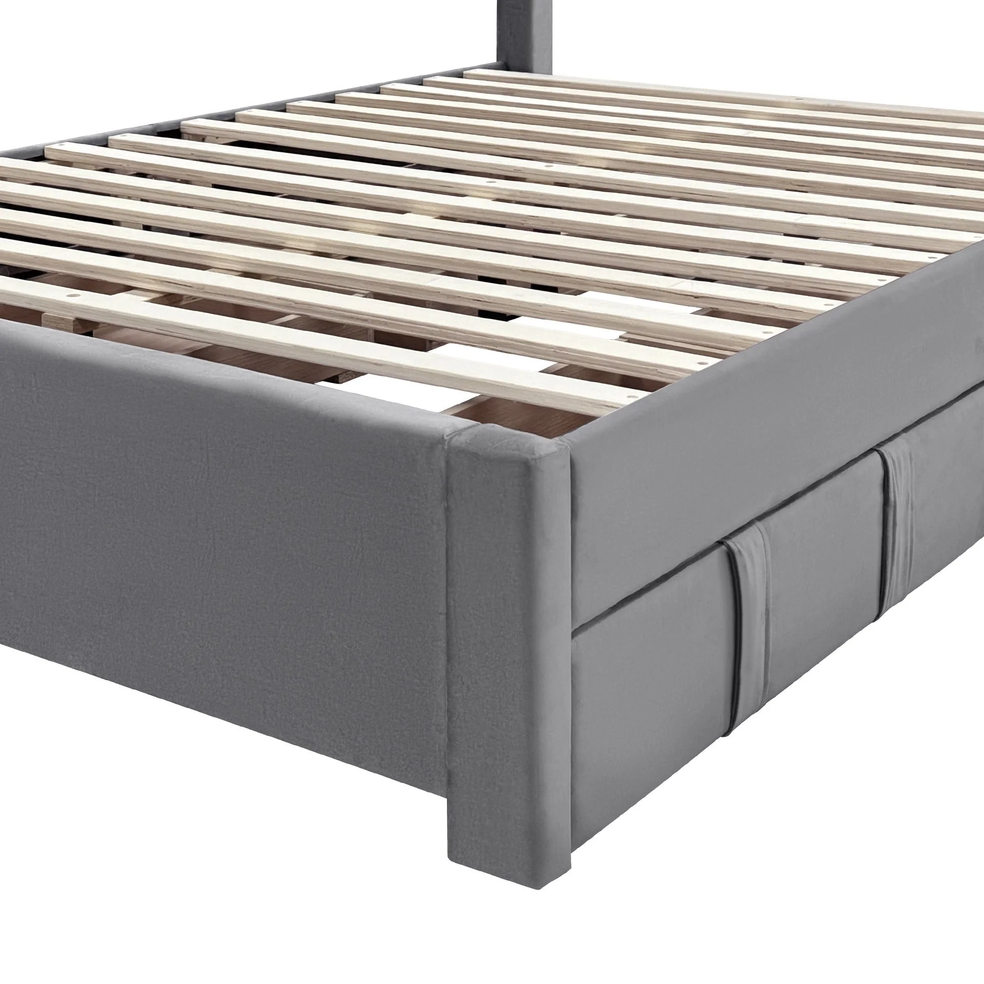 Montana Velvet Queen Bed Frame with 4 Drawers - Grey - Image 10