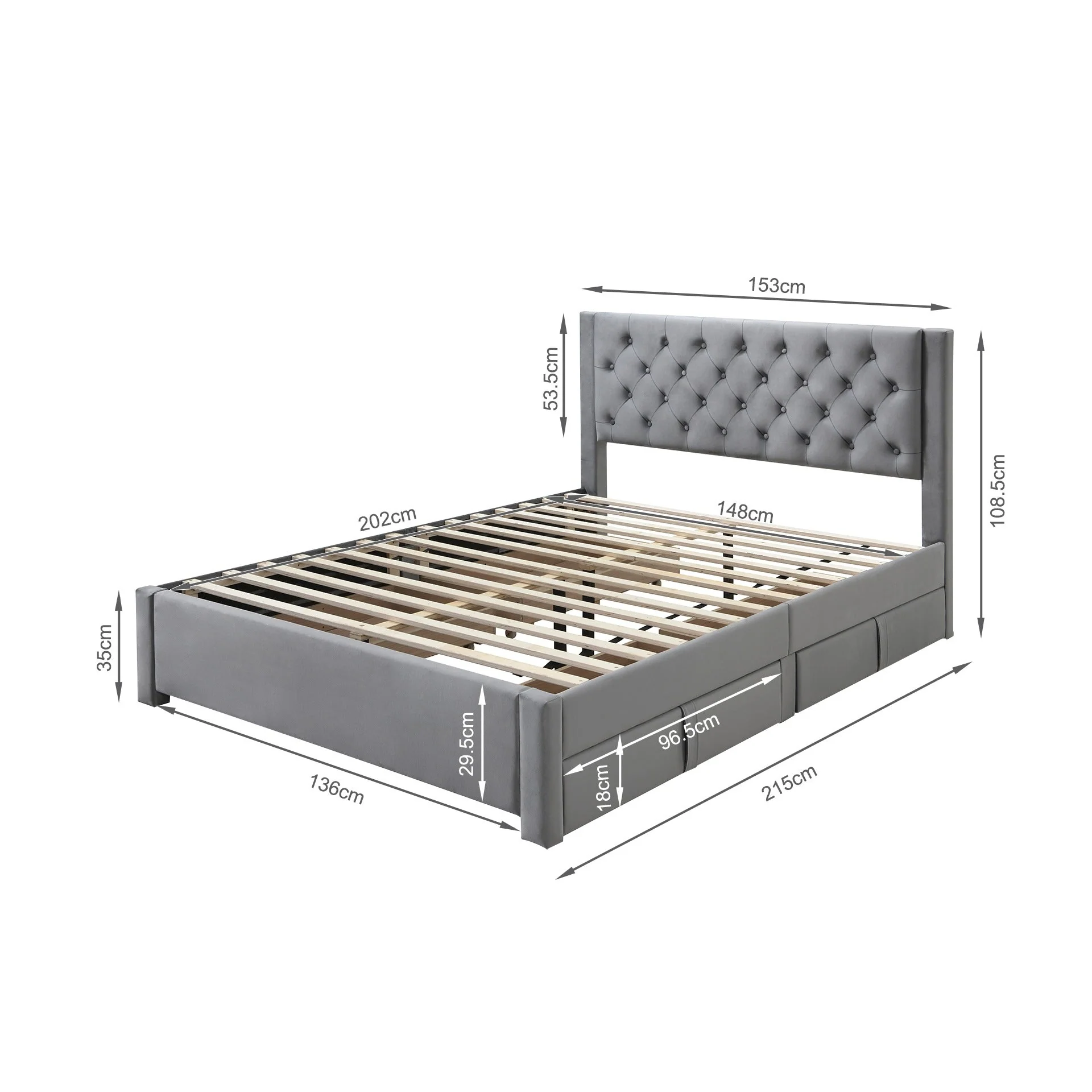 Montana Velvet Queen Bed Frame with 4 Drawers - Grey - Image 11