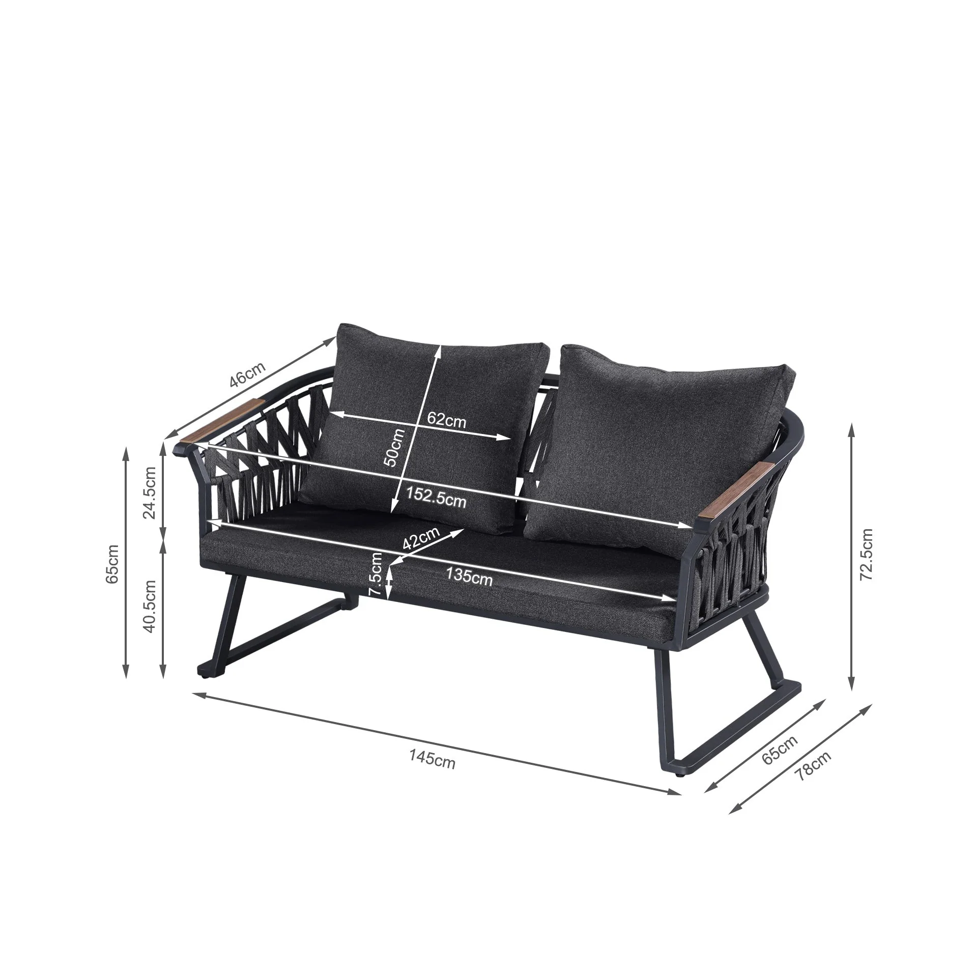 Moreton 4 Piece Outdoor Sofa Set - Dark Grey - Image 2