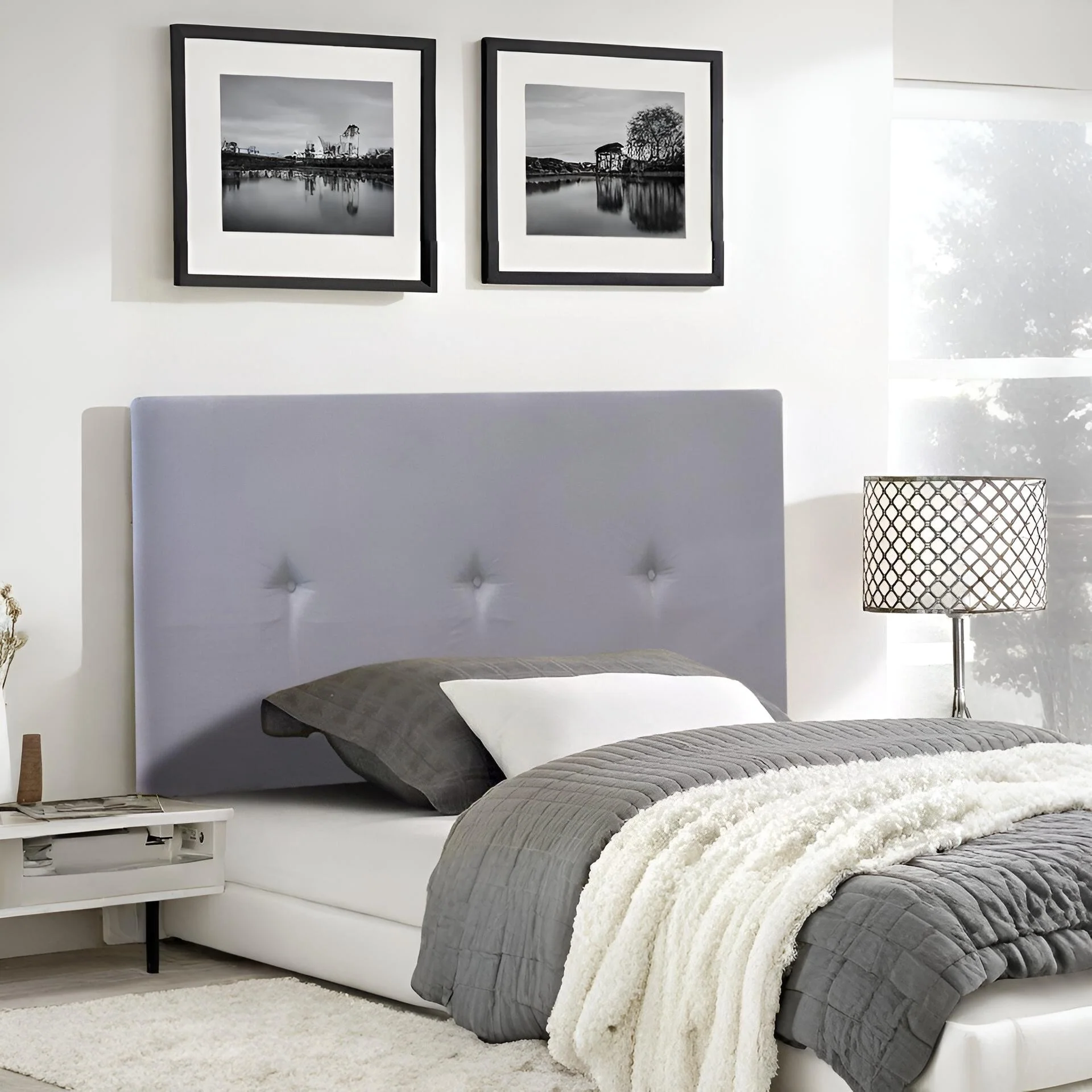 MORGAN Upholstered Headboard King Single - GREY - Image 4