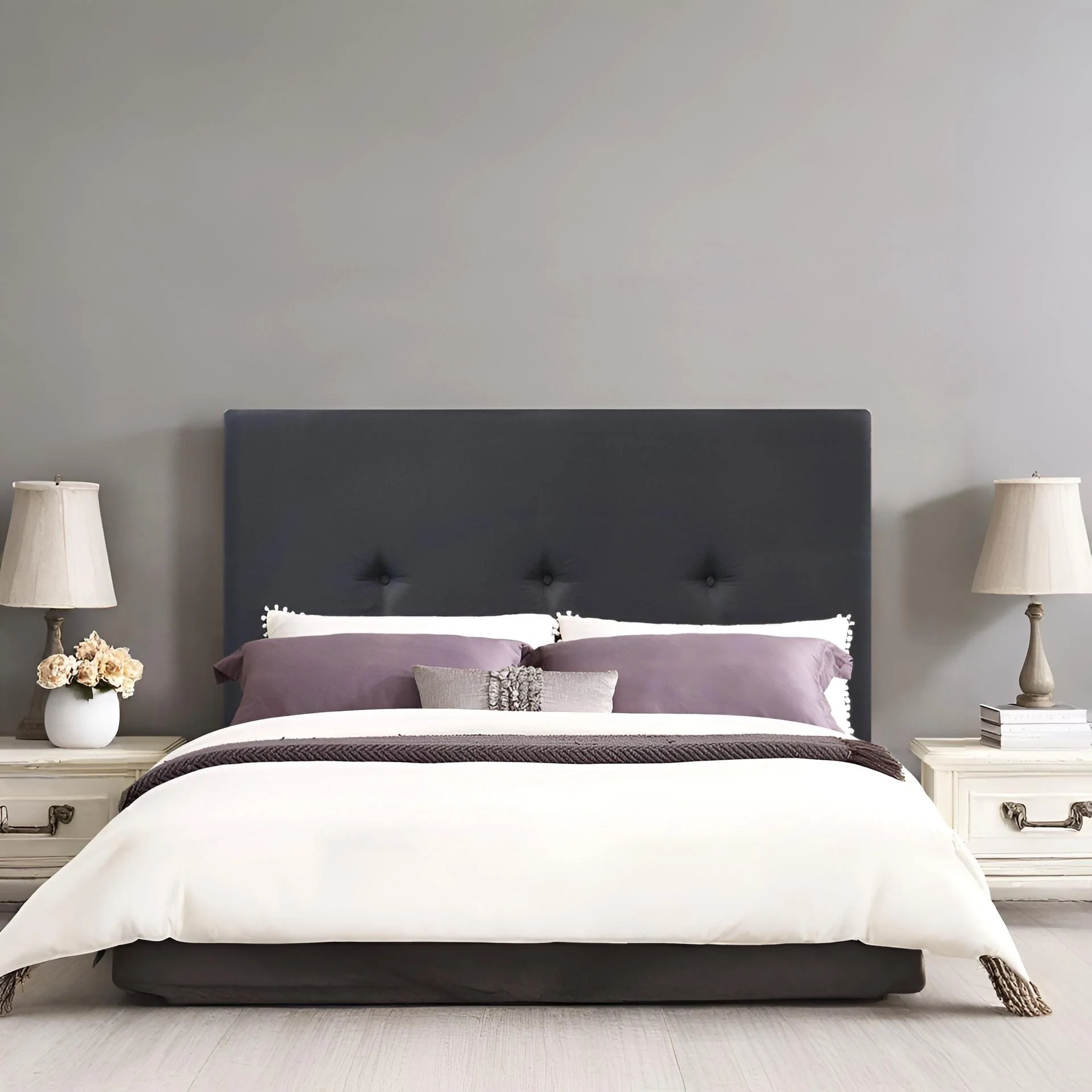 MORGAN Upholstered Headboard Queen - BLACK - Image 3