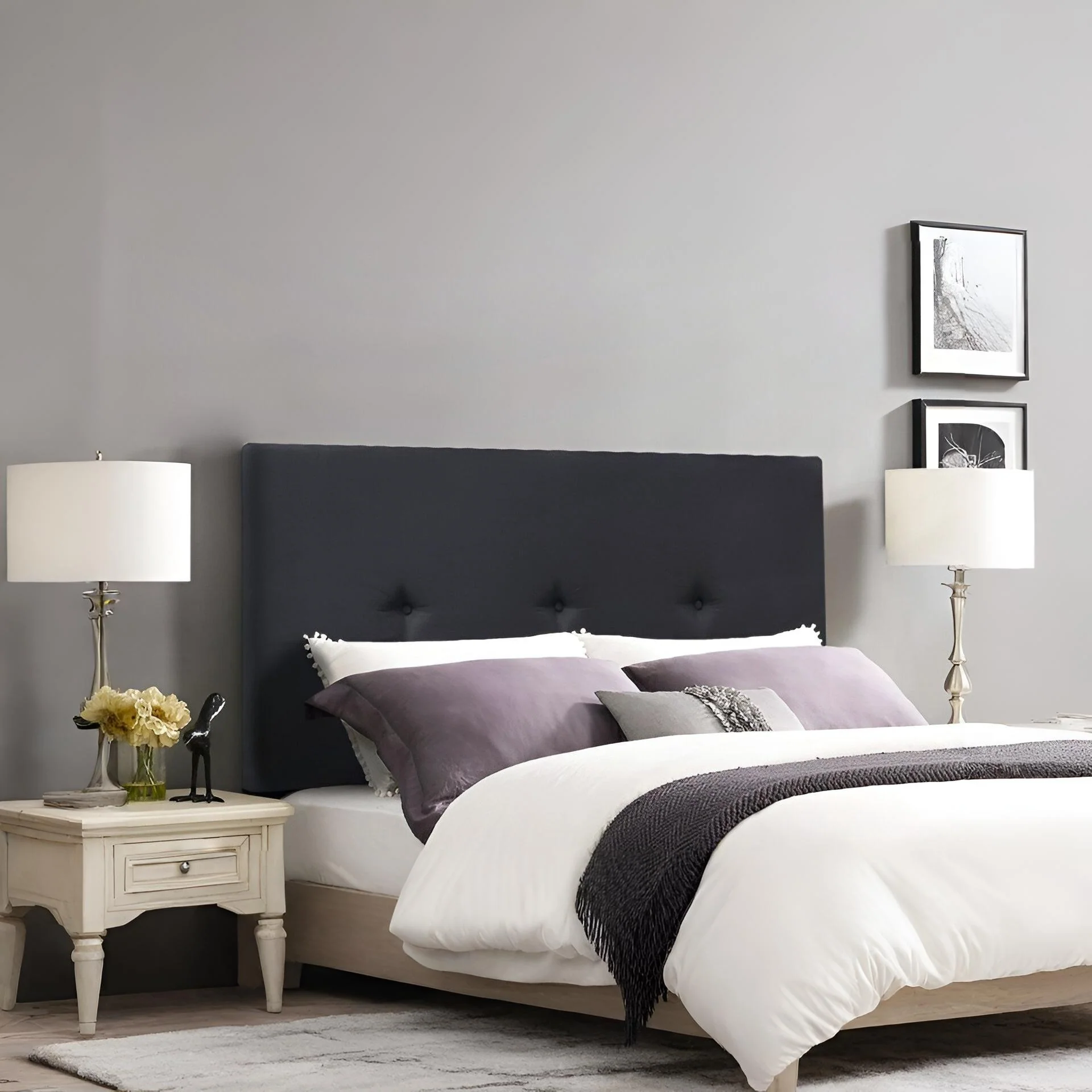MORGAN Upholstered Headboard Queen - BLACK - Image 7