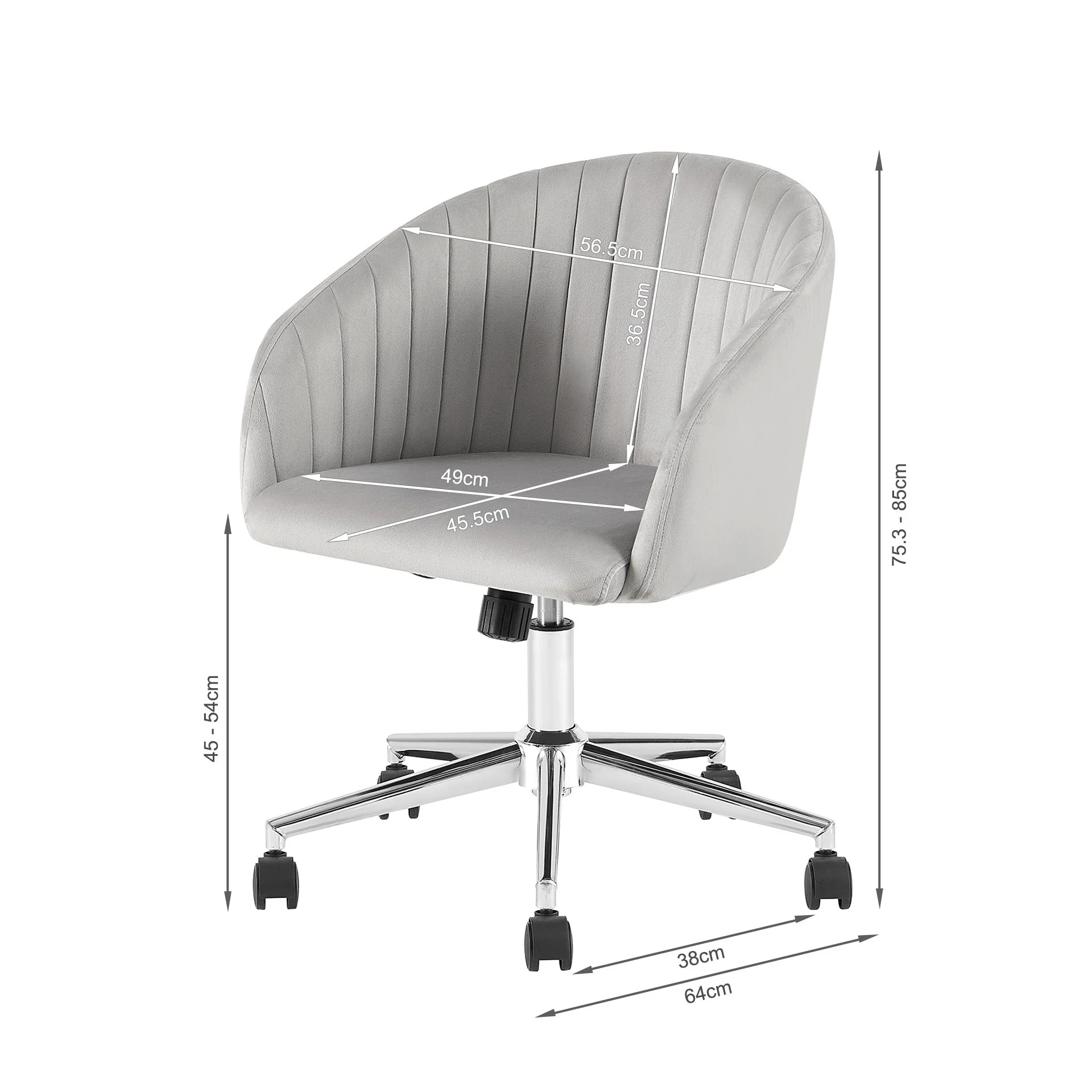 Morgan Velvet Office Chair - Light Grey - Image 11