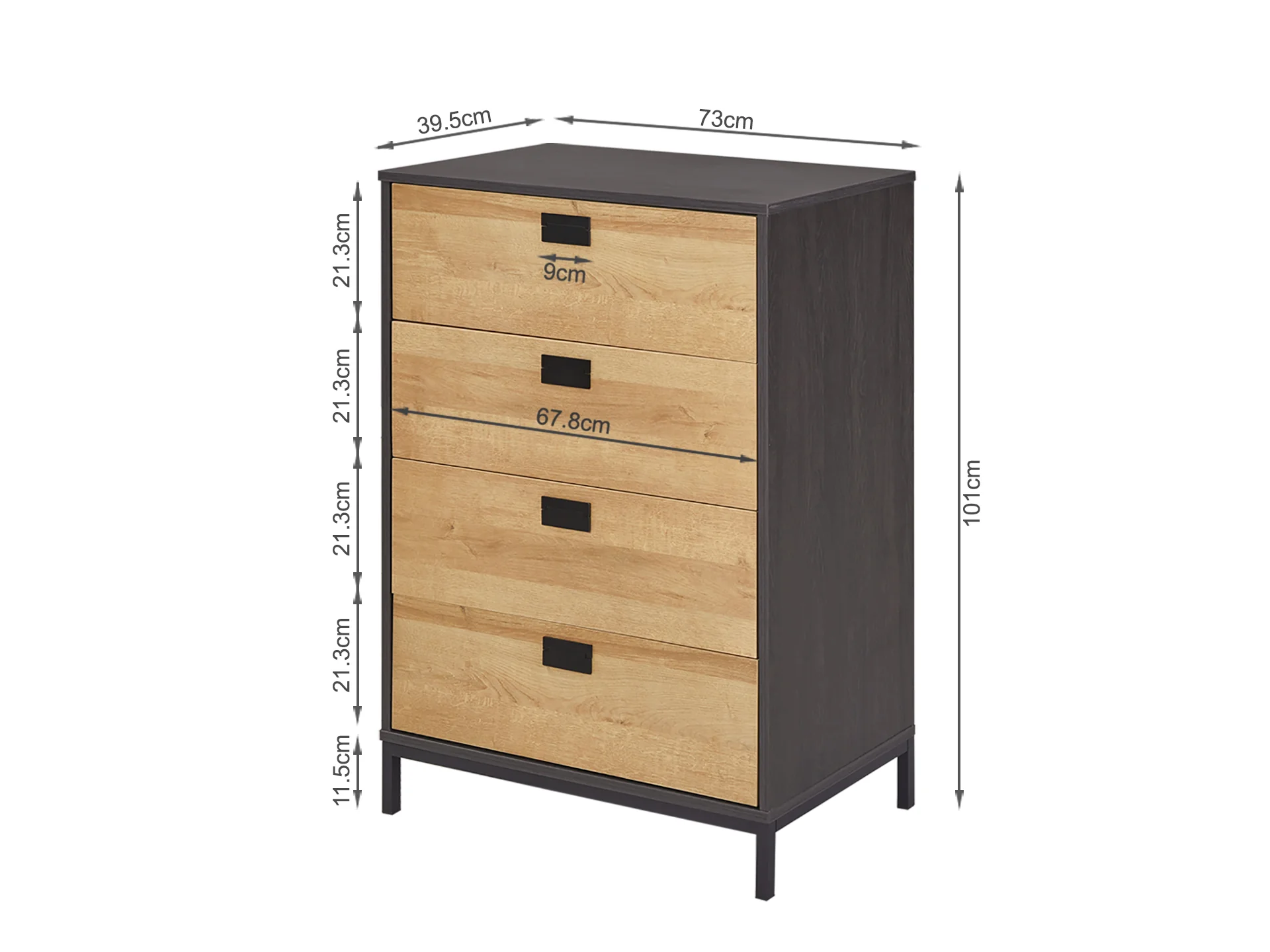 MORRIS Wooden Tallboy 4 Drawers - Oak - Image 14