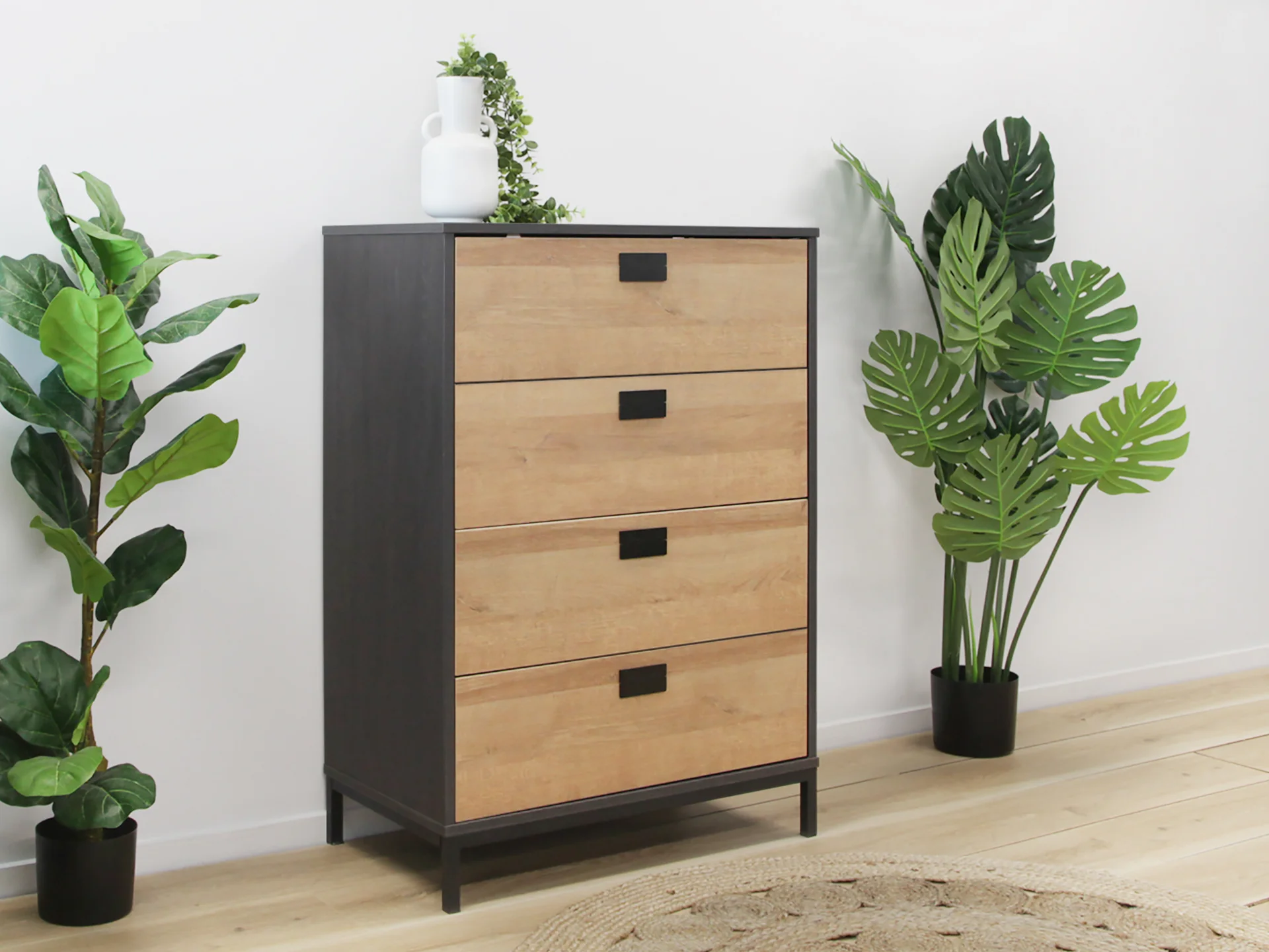 MORRIS Wooden Tallboy 4 Drawers - Oak - Image 2