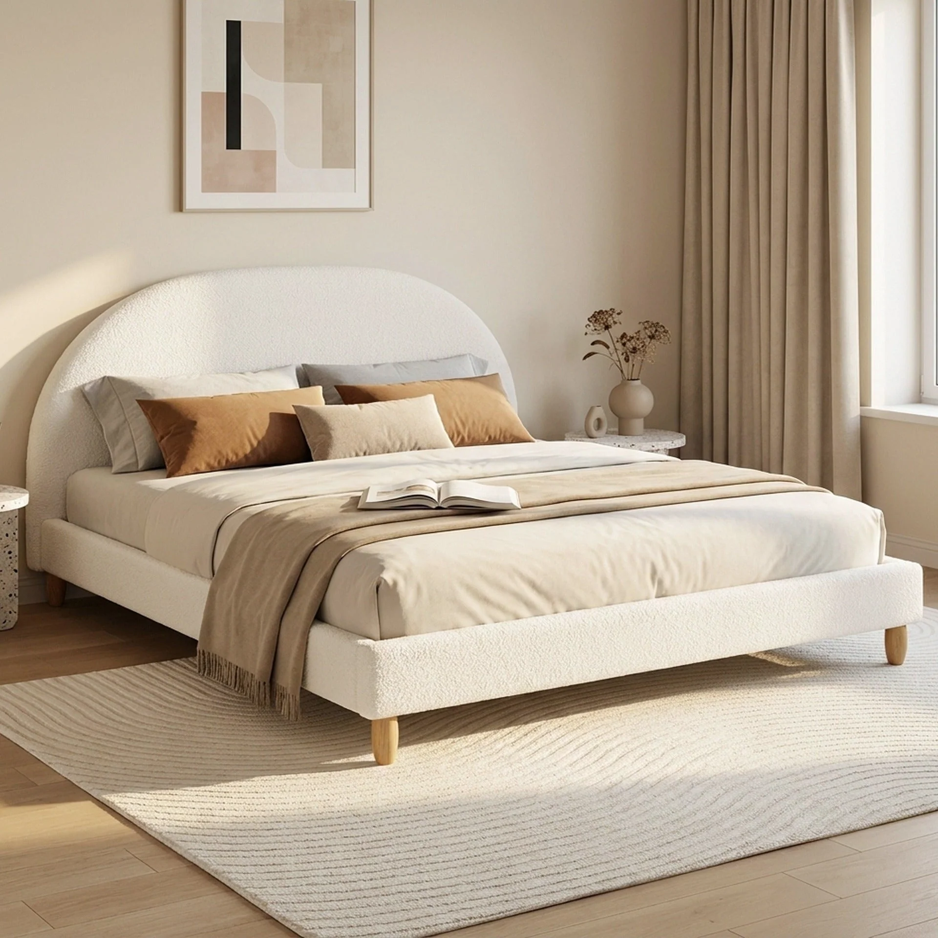MORUISG Boucle King Bed Frame - White