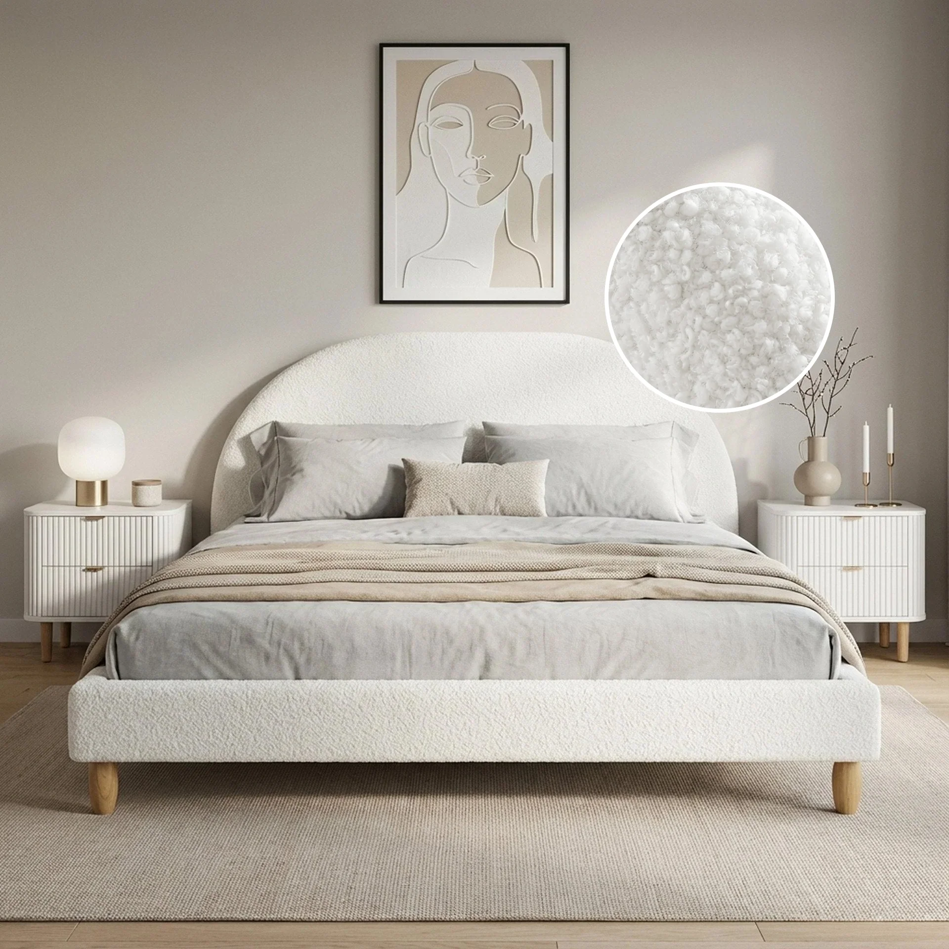 MORUISG Boucle King Bed Frame - White - Image 2