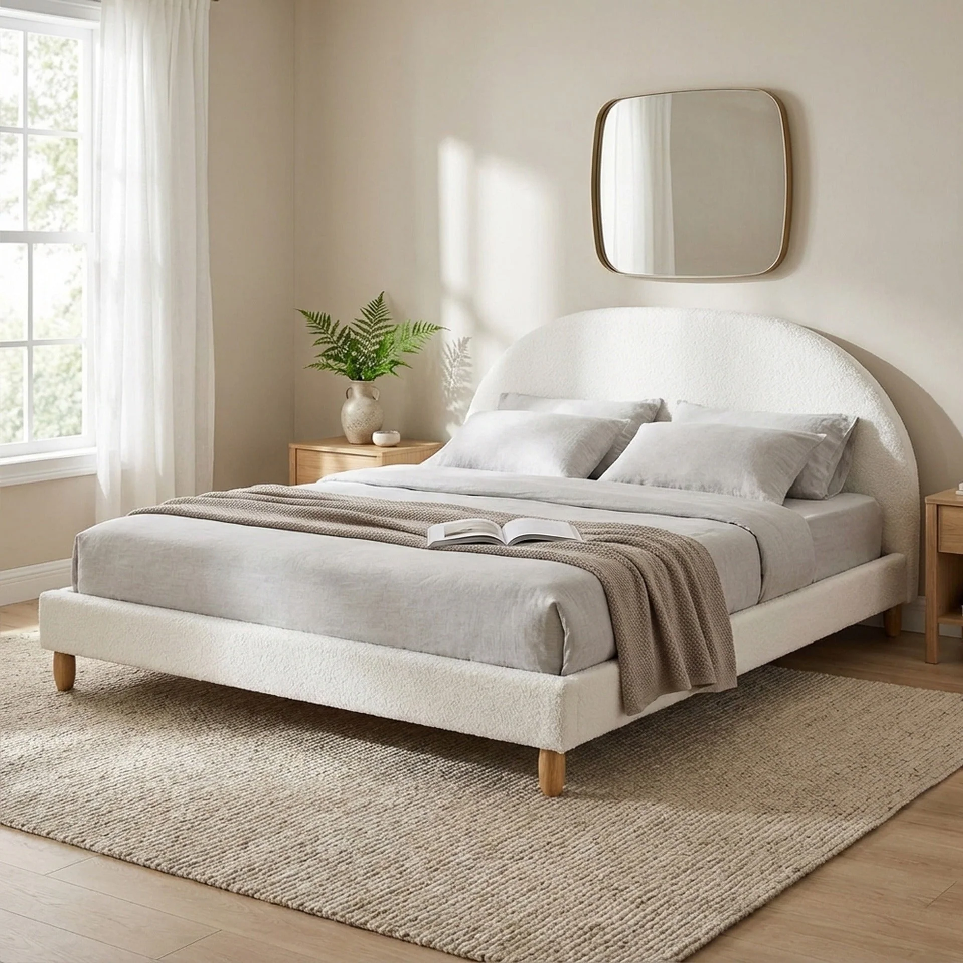 MORUISG Boucle King Bed Frame - White - Image 3