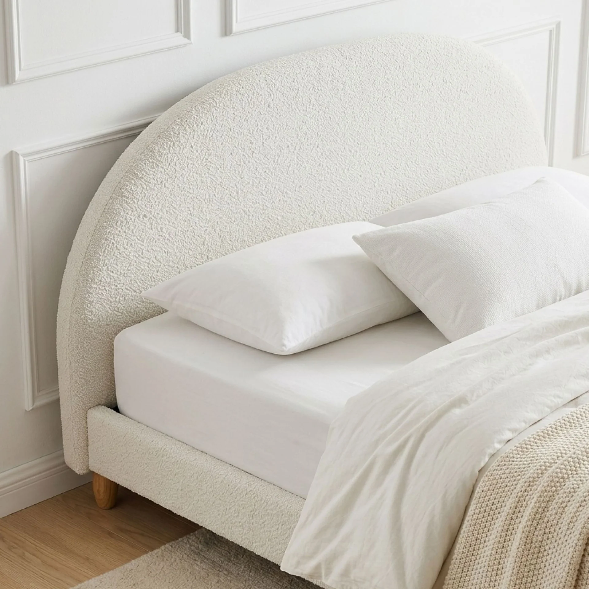 MORUISG Boucle King Bed Frame - White - Image 4