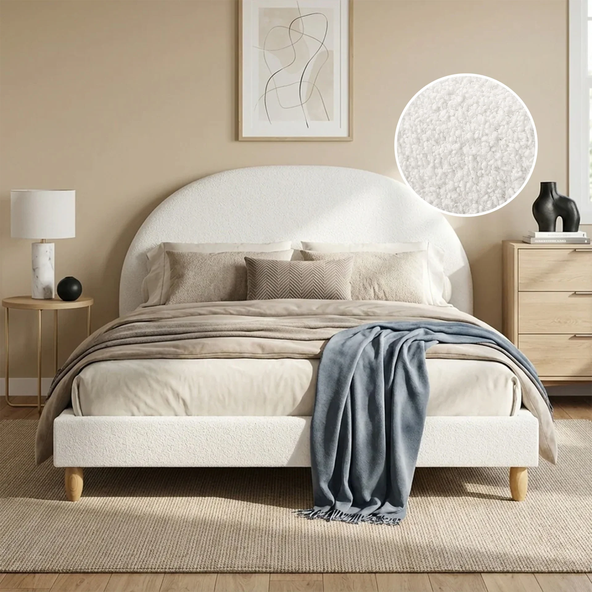 Moruisg Boucle Queen Bed Frame - White - Image 2