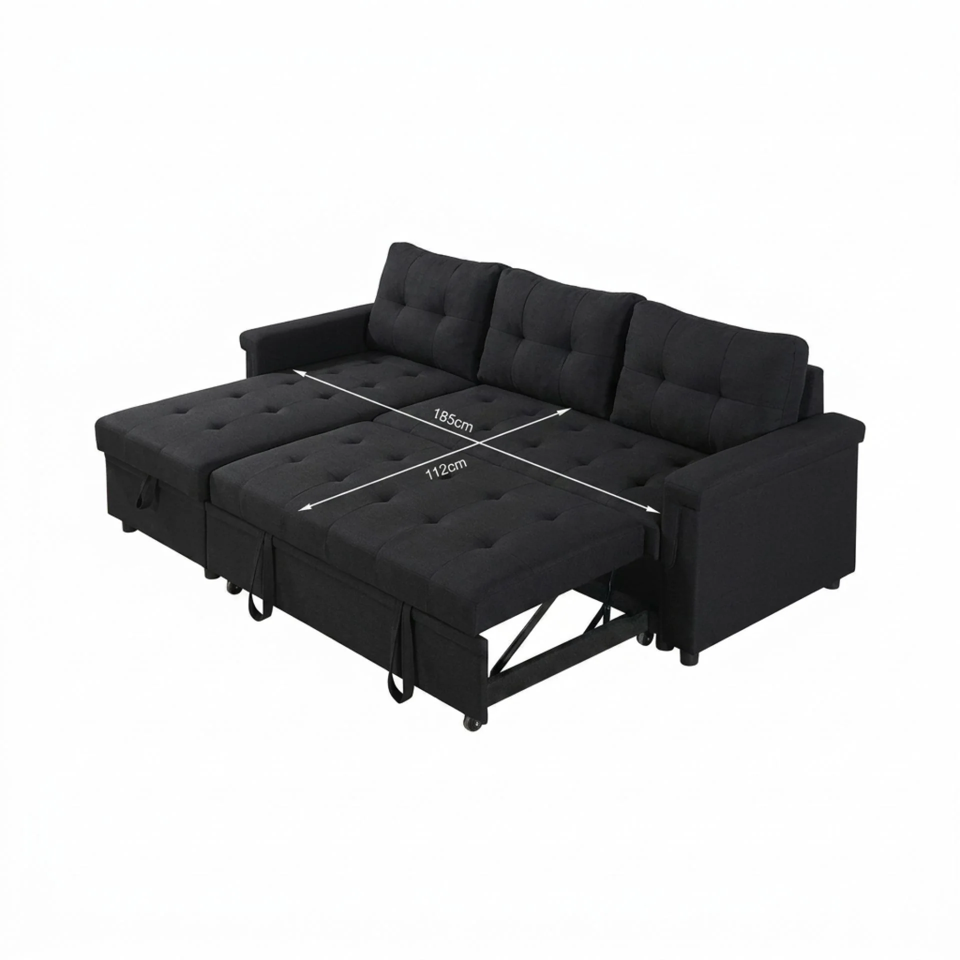 Murphy 3 Seater Sofa Bed with Storage - Black - Image 15
