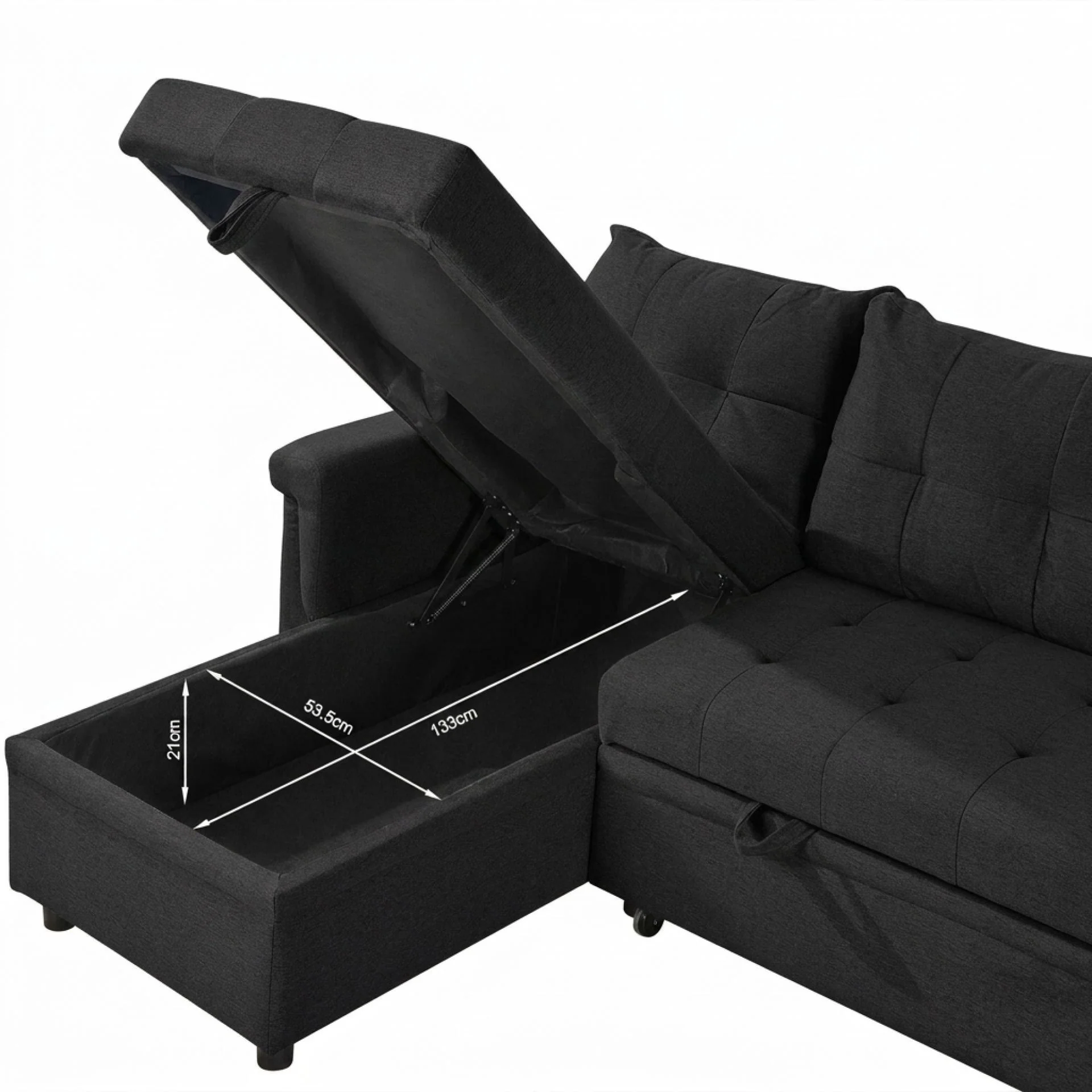 Murphy 3 Seater Sofa Bed with Storage - Black - Image 16