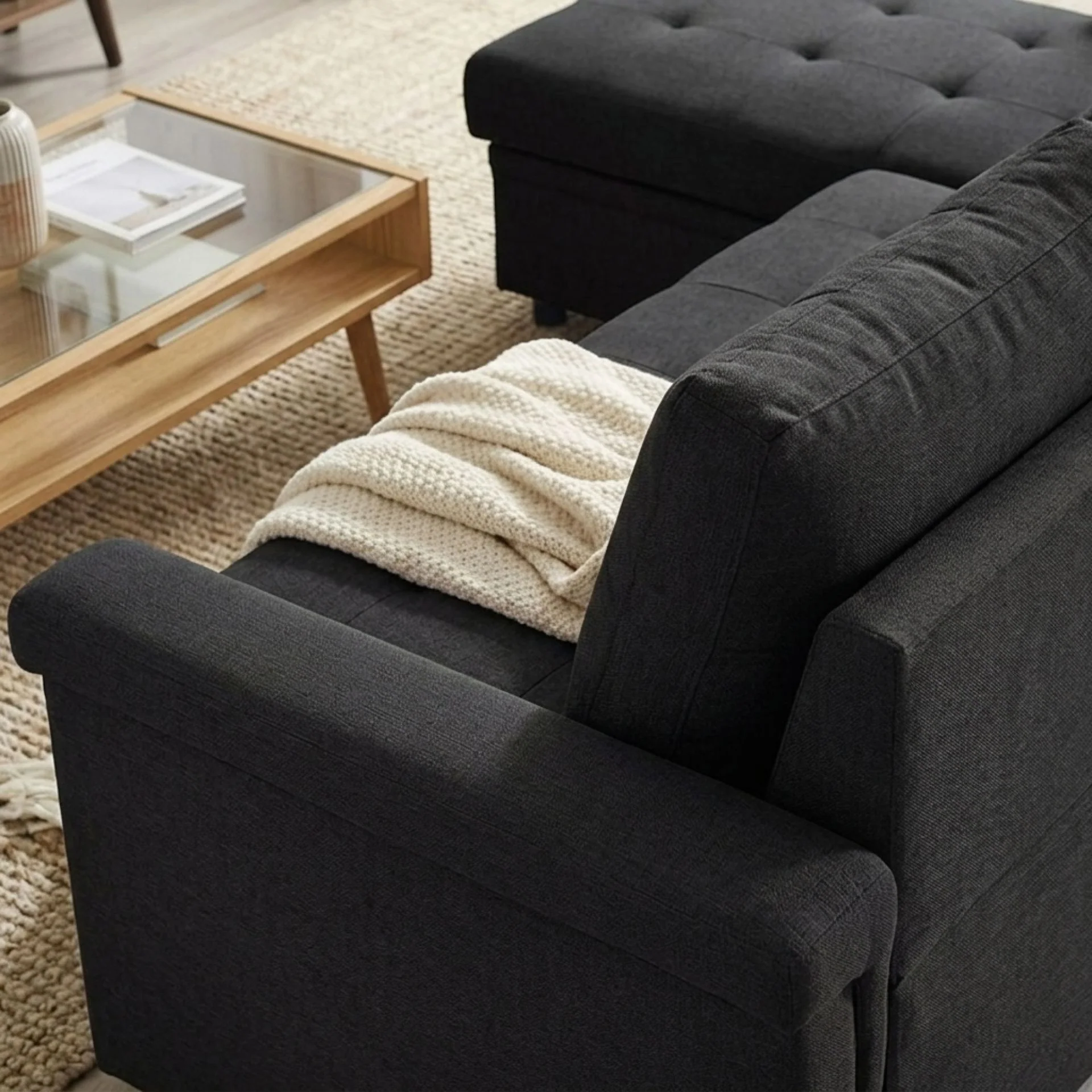 Murphy 3 Seater Sofa Bed with Storage - Black - Image 5