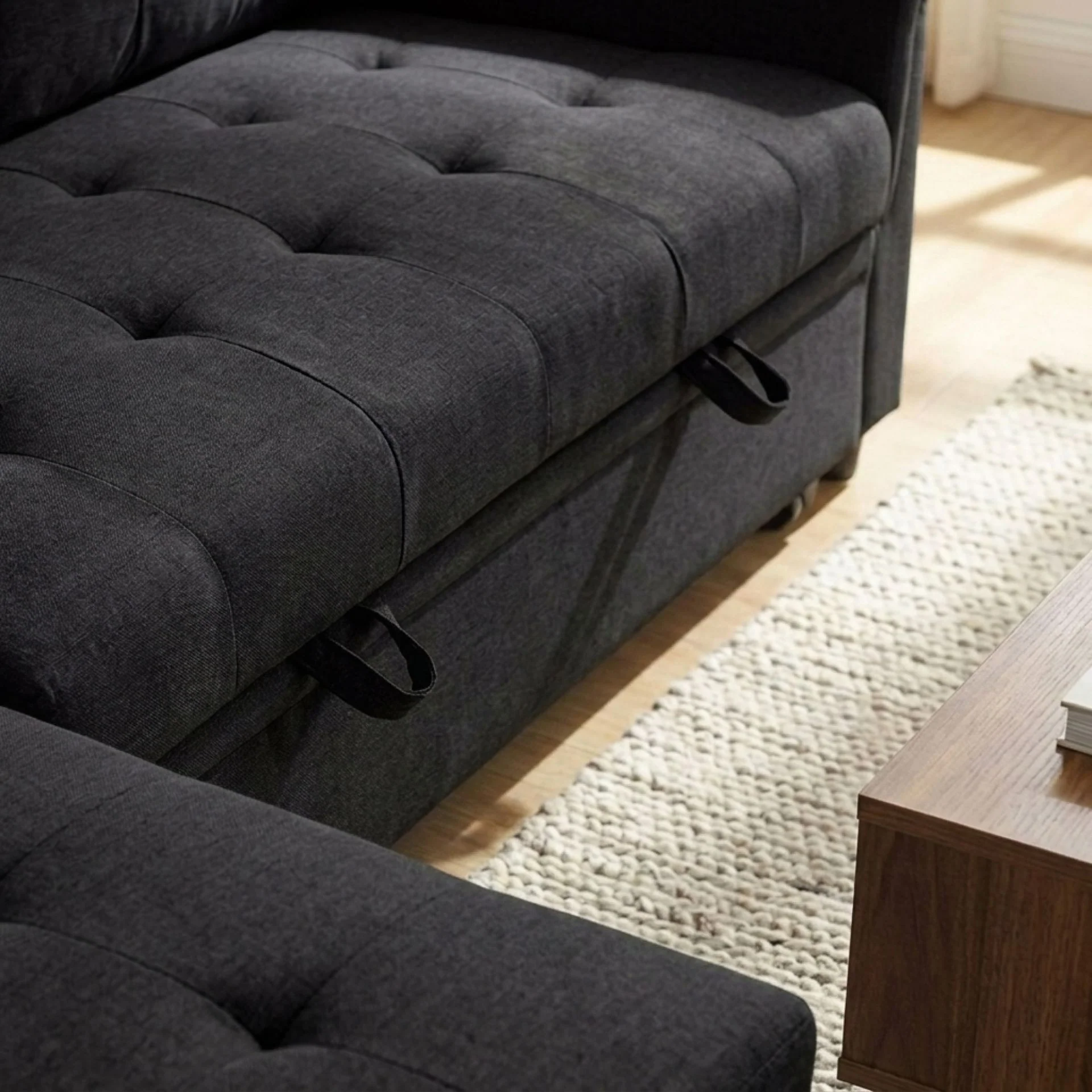 Murphy 3 Seater Sofa Bed with Storage - Black - Image 6