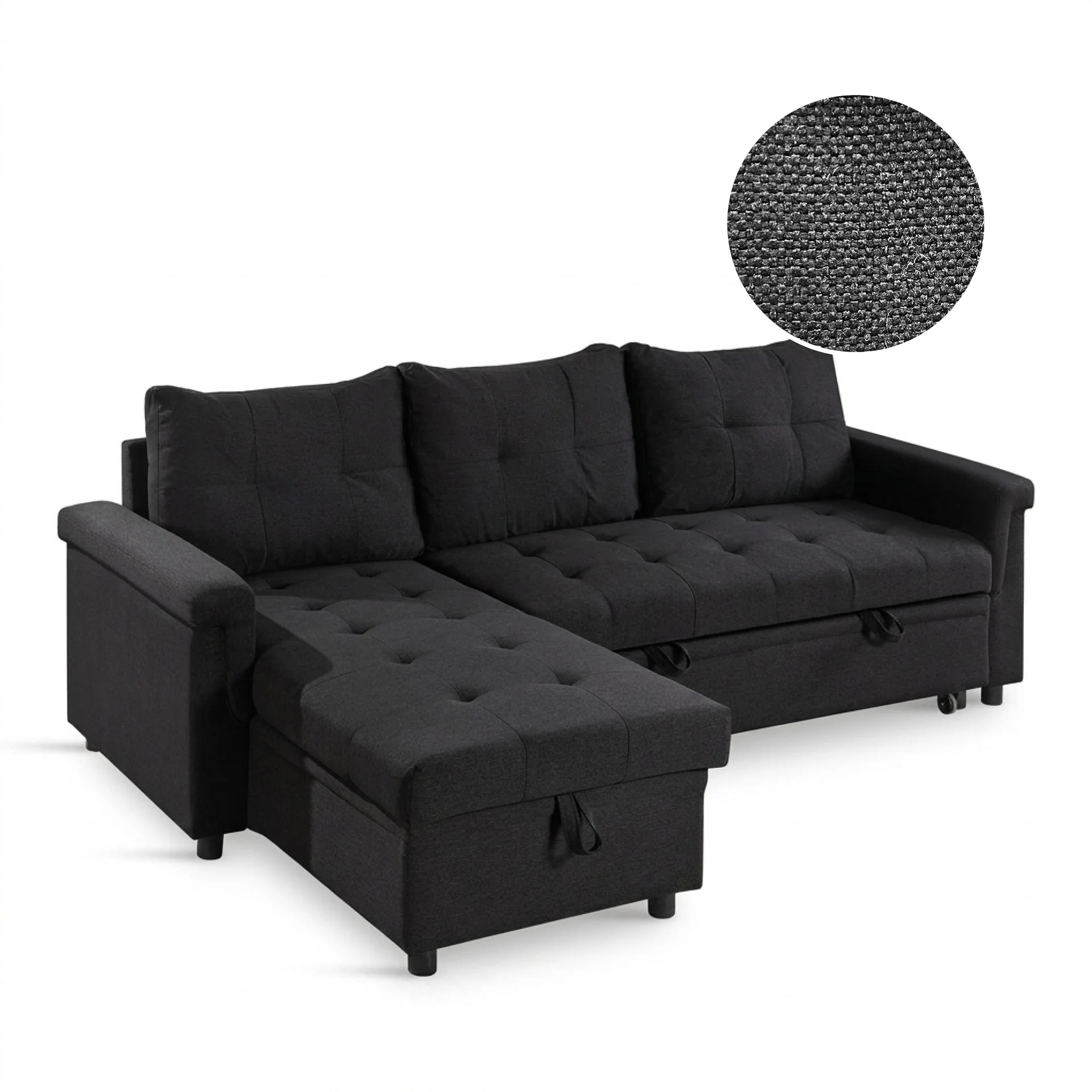 Murphy 3 Seater Sofa Bed with Storage - Black - Image 7