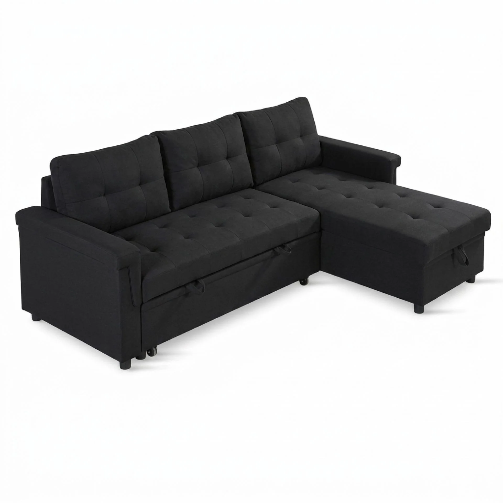 Murphy 3 Seater Sofa Bed with Storage - Black - Image 8