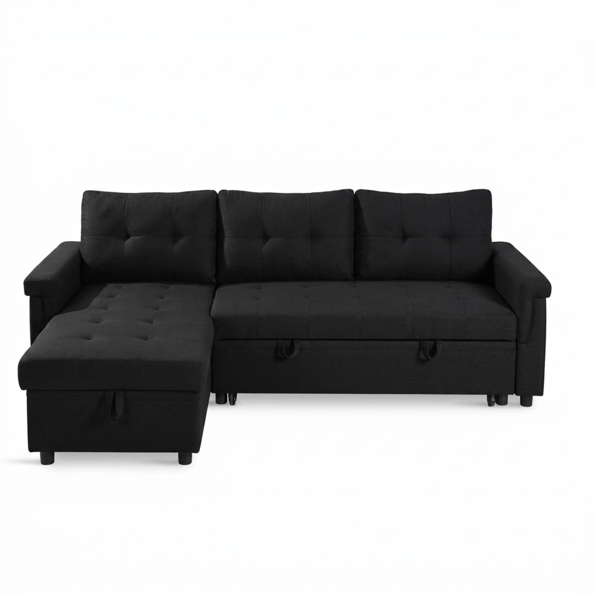 Murphy 3 Seater Sofa Bed with Storage - Black - Image 9