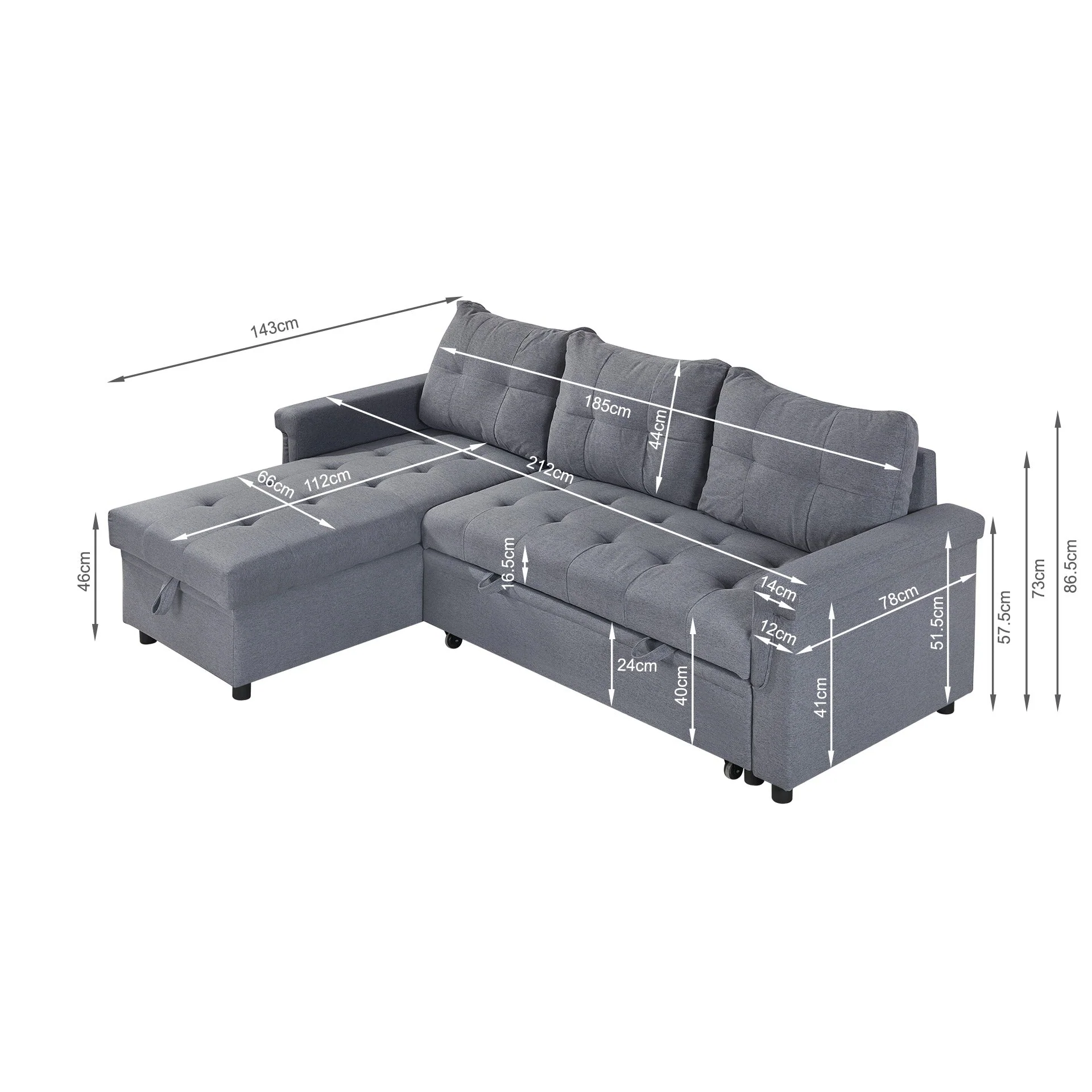 Murphy 3 Seater Sofa Bed with Storage - Dark Grey - Image 16