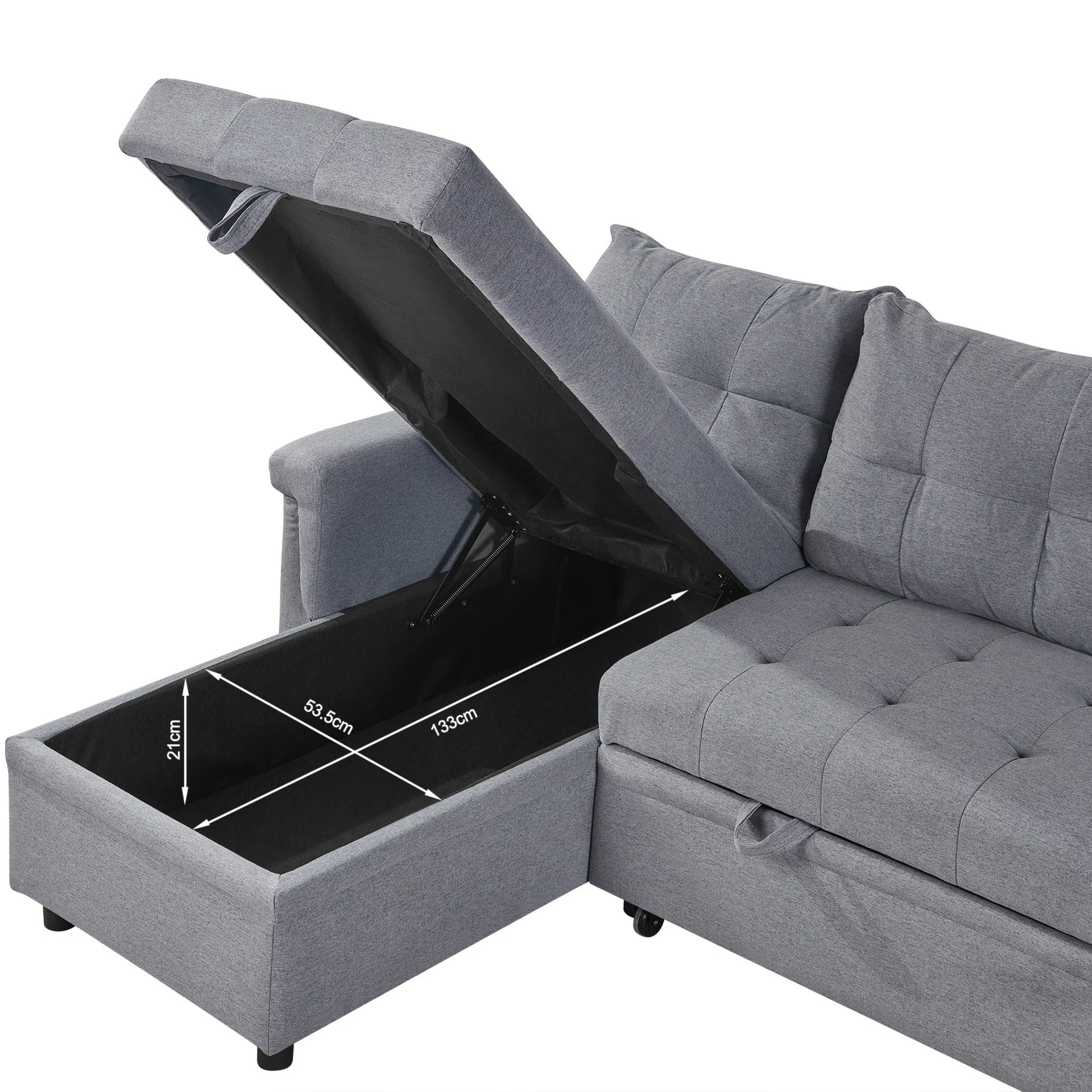 Murphy 3 Seater Sofa Bed with Storage - Dark Grey - Image 18
