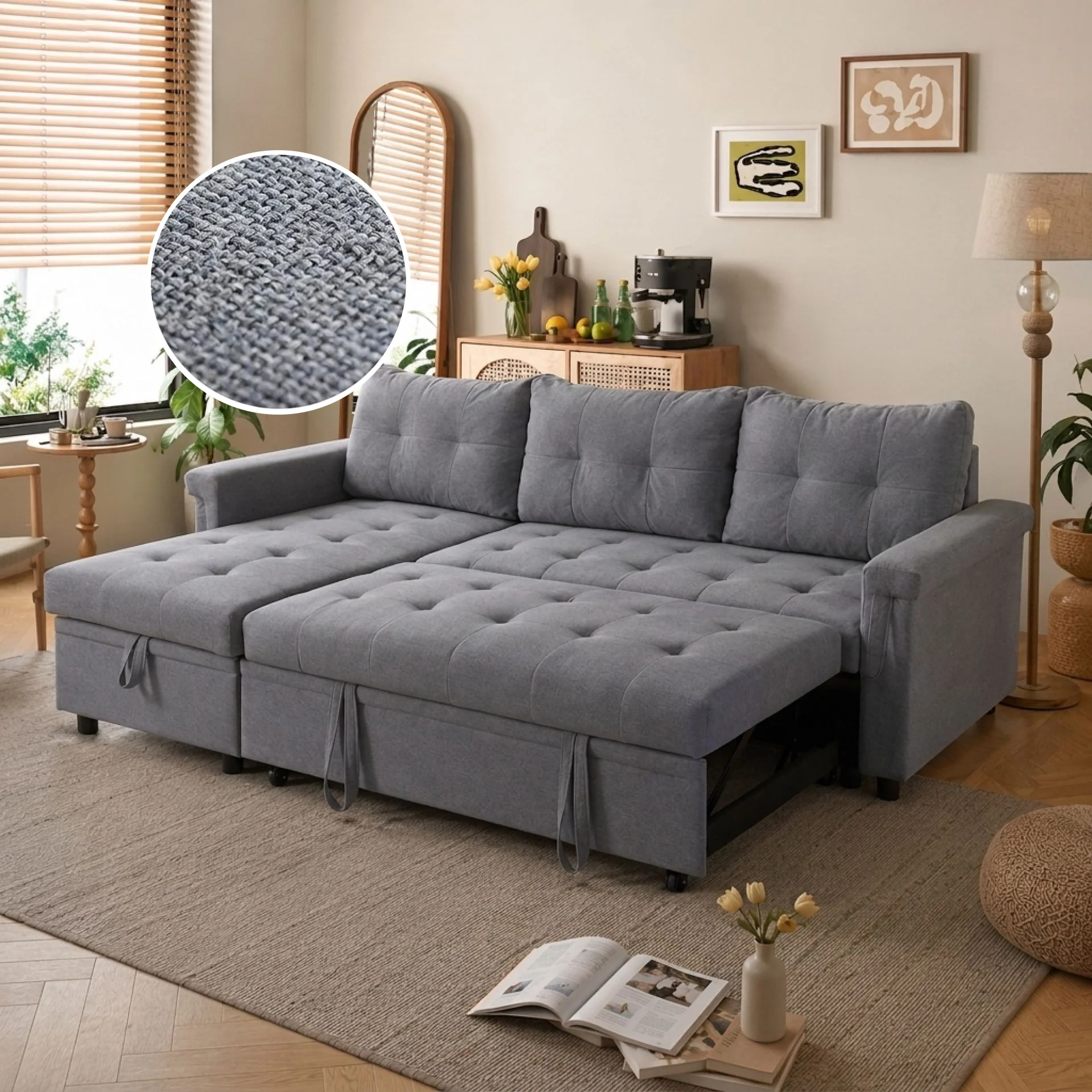 Murphy 3 Seater Sofa Bed with Storage - Dark Grey - Image 2