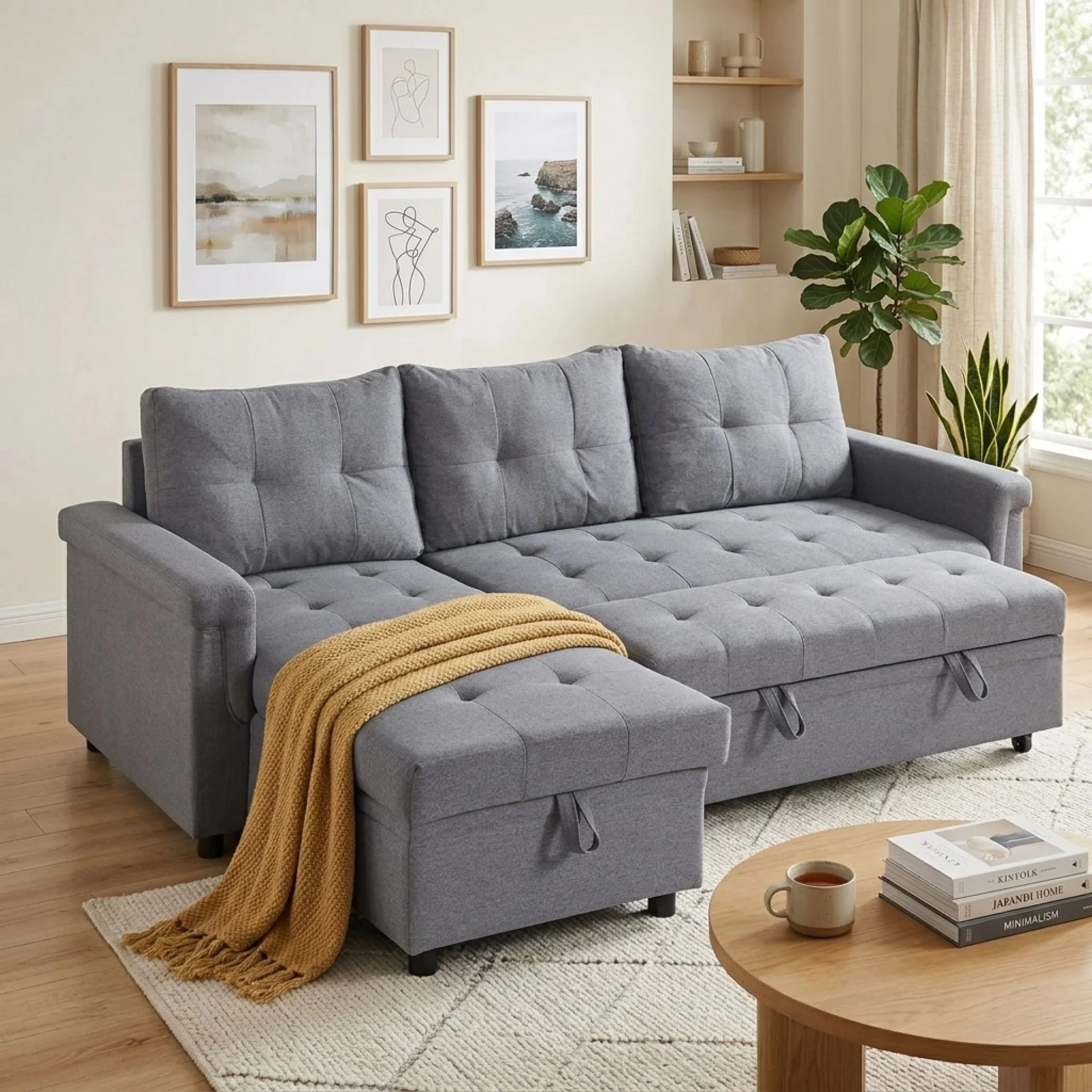 Murphy 3 Seater Sofa Bed with Storage - Dark Grey - Image 3
