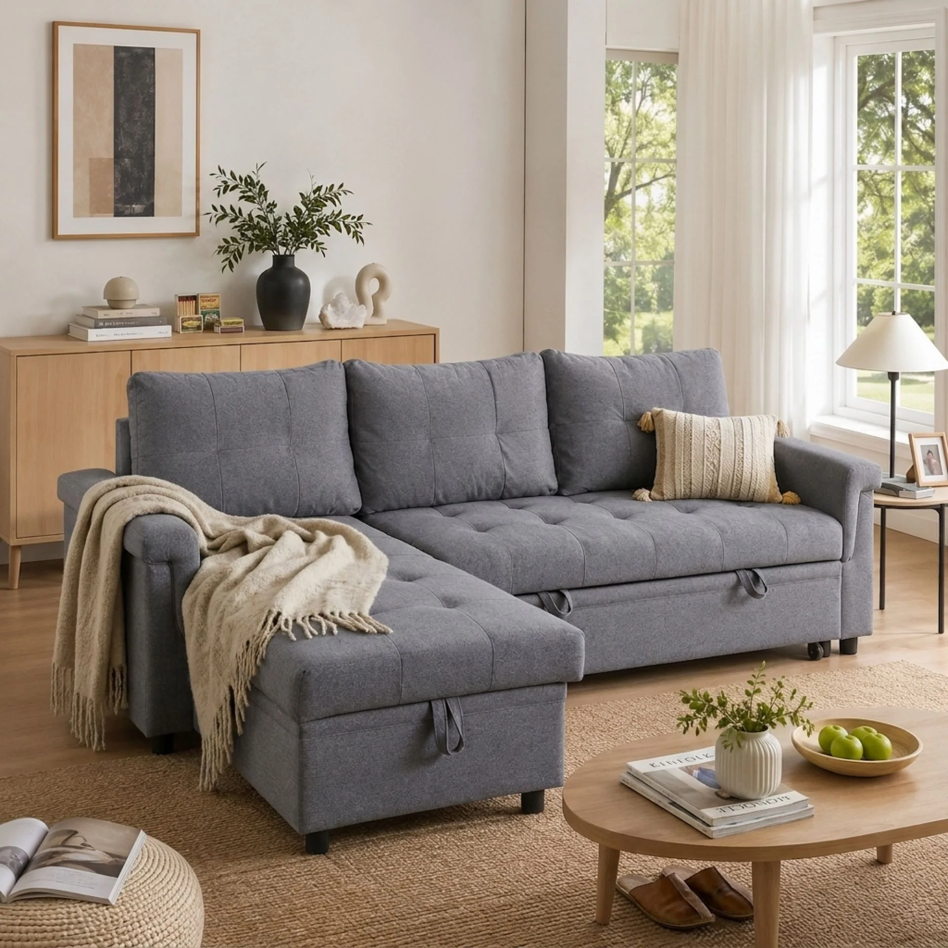 Murphy 3 Seater Sofa Bed with Storage - Dark Grey - Image 5