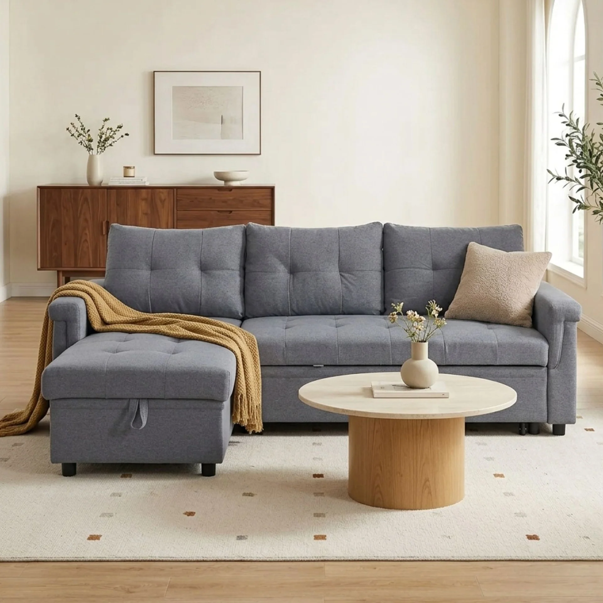 Murphy 3 Seater Sofa Bed with Storage - Dark Grey - Image 6