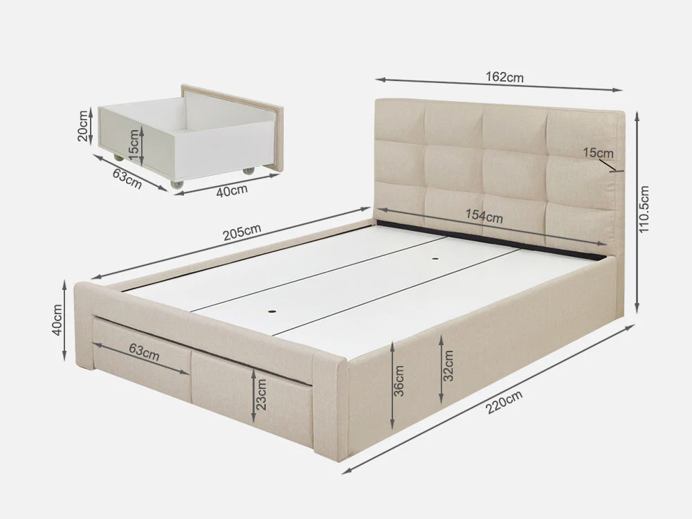 MUSALA Queen Bed Frame with Storage - BEIGE - Image 14
