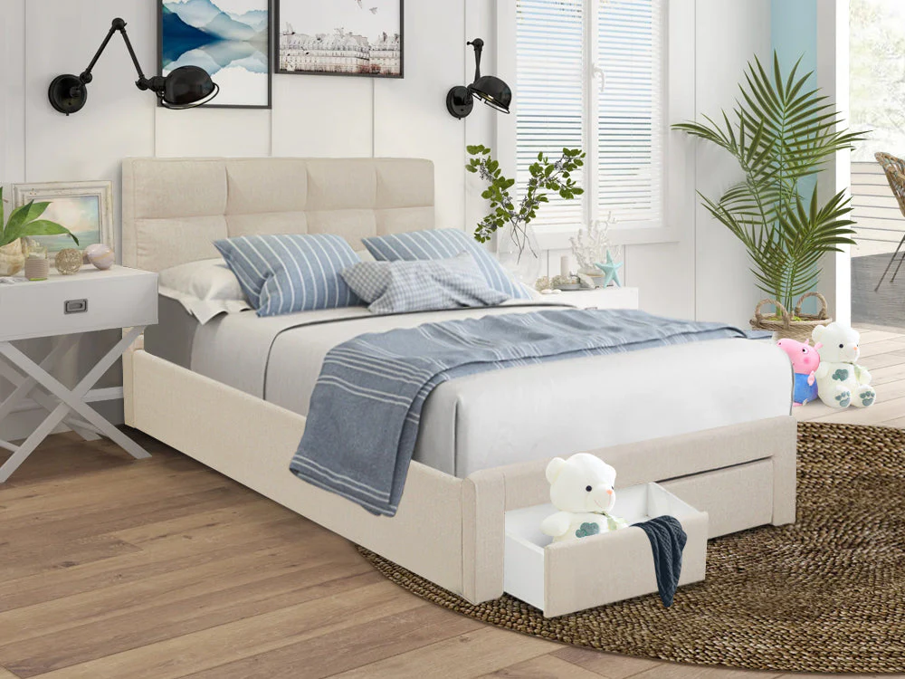 MUSALA Queen Bed Frame with Storage - BEIGE - Image 2