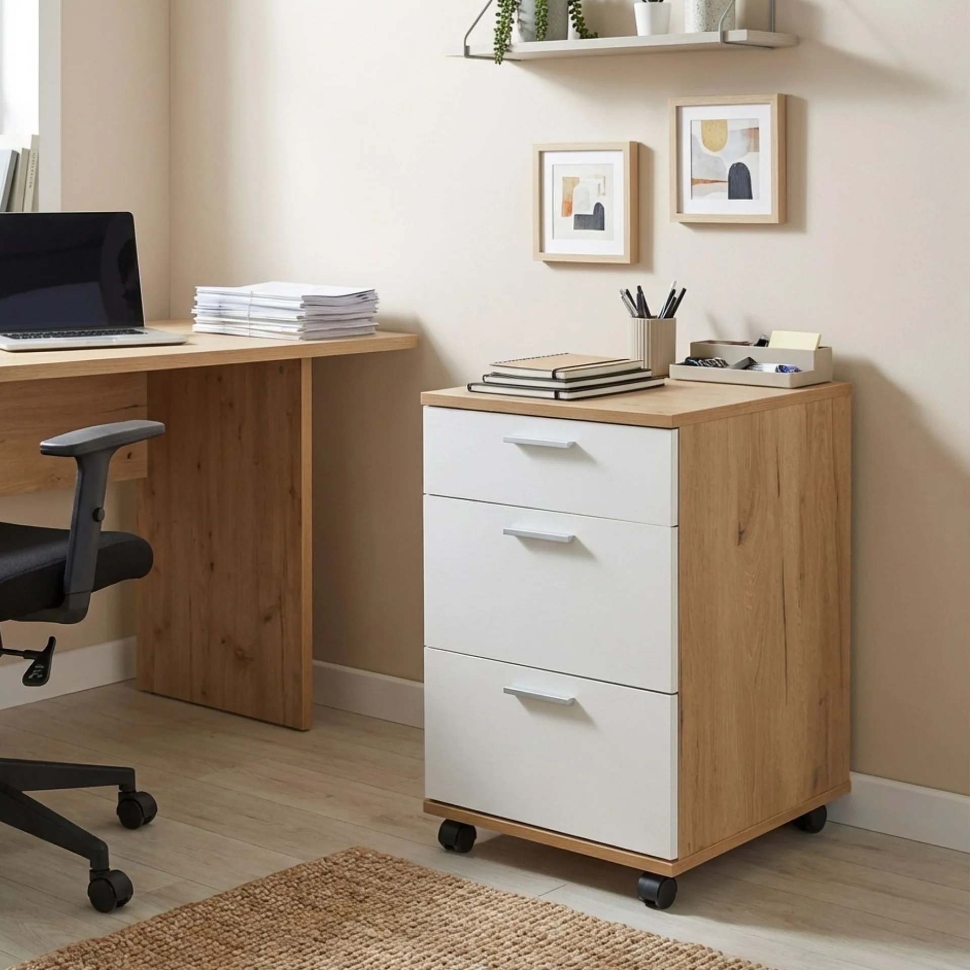 Nakia 3 Drawer Filing Cabinet - Oak + White
