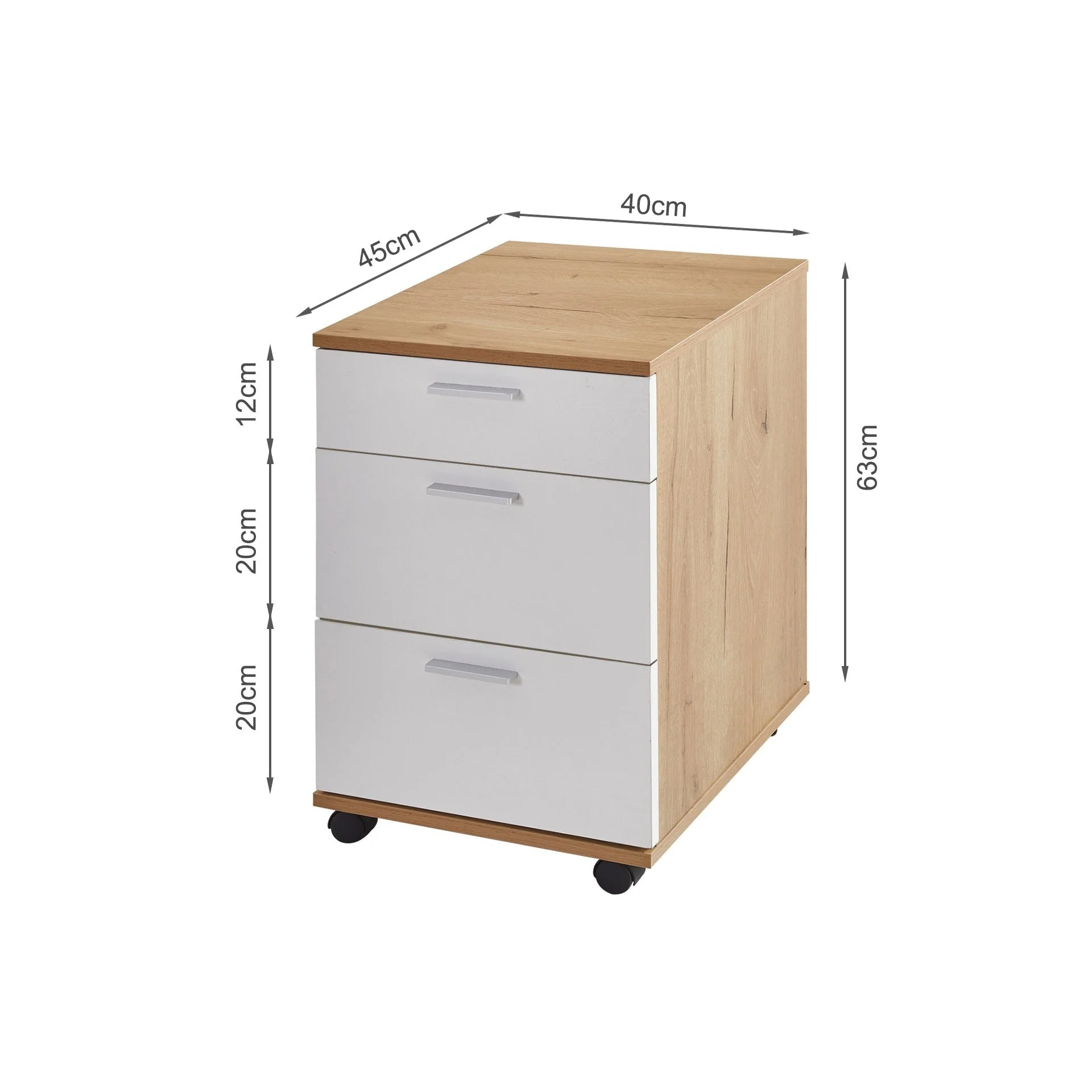 Nakia 3 Drawer Filing Cabinet - Oak + White - Image 12