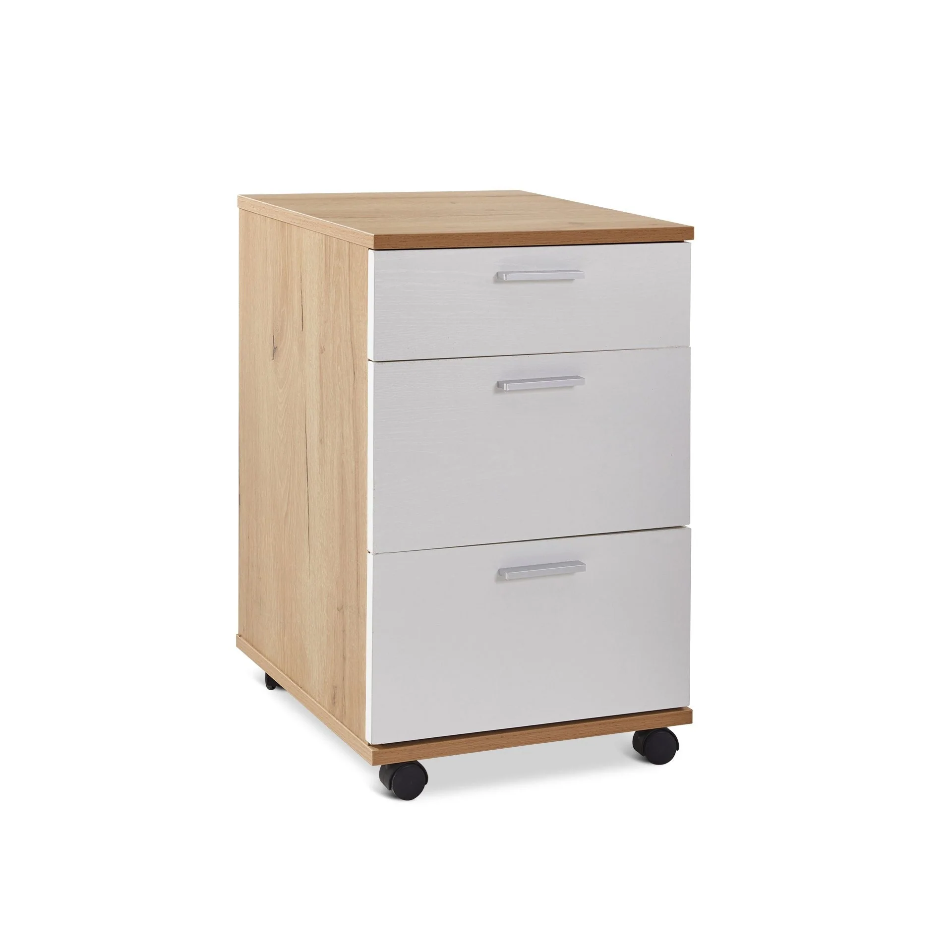 Nakia 3 Drawer Filing Cabinet - Oak + White - Image 7