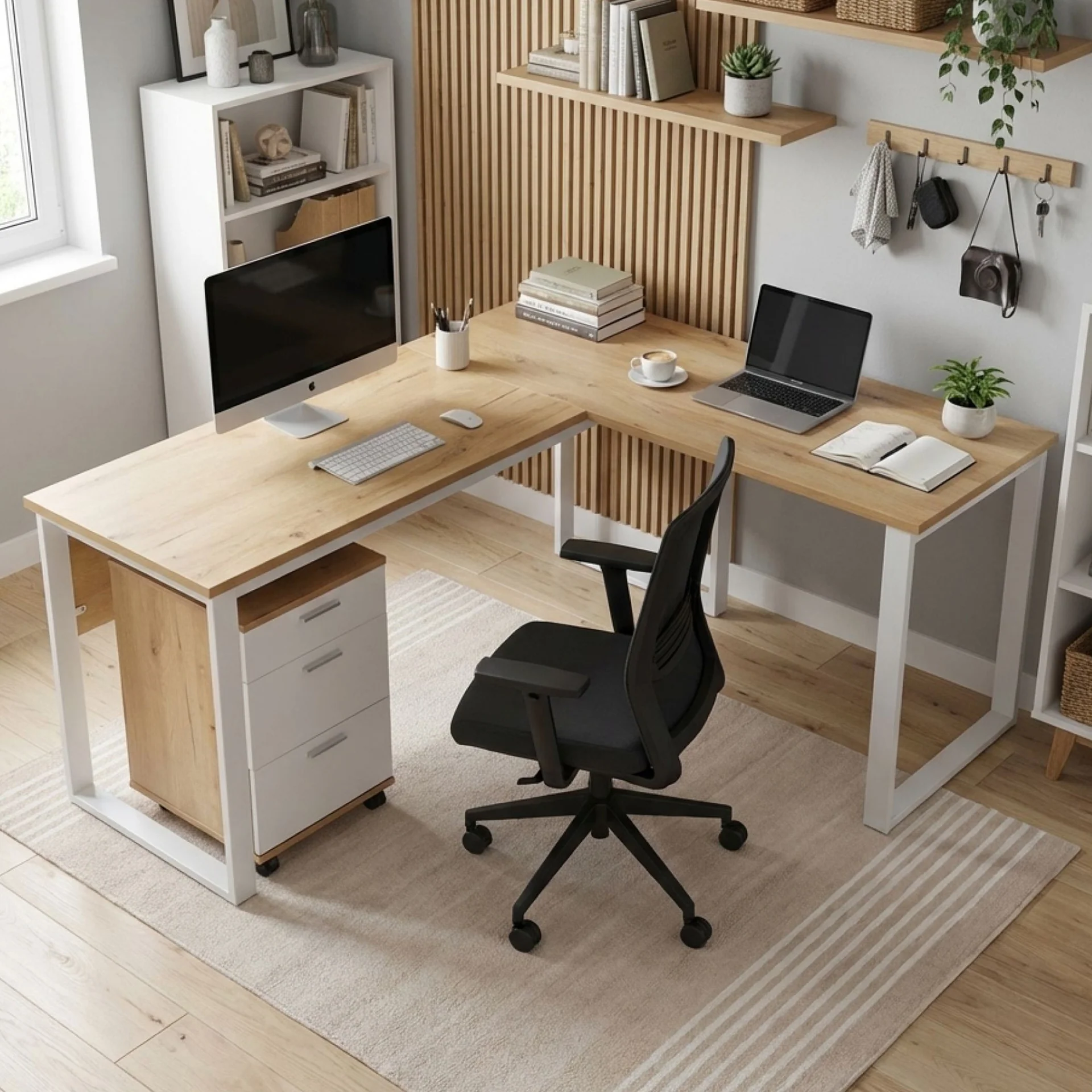 Nakia Corner Desk With Filing Cabinet Set - Oak - Image 4