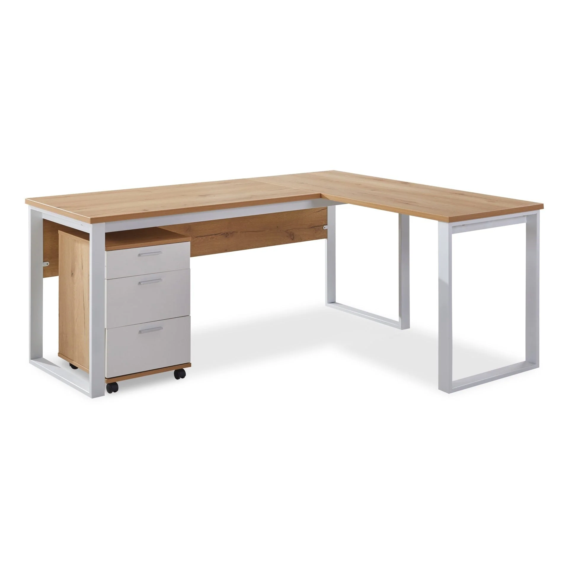 Nakia Corner Desk With Filing Cabinet Set - Oak - Image 5