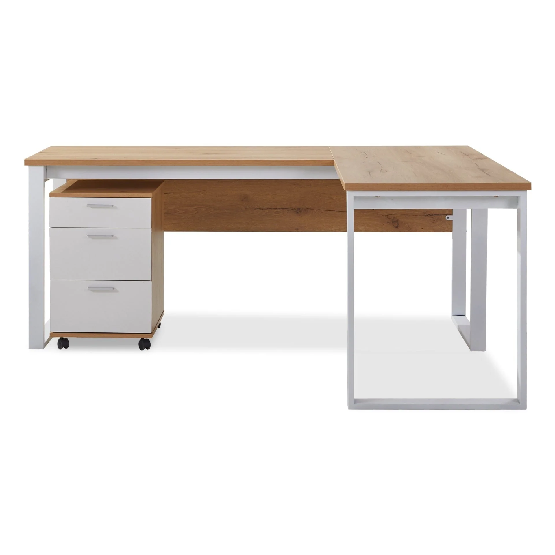 Nakia Corner Desk With Filing Cabinet Set - Oak - Image 6