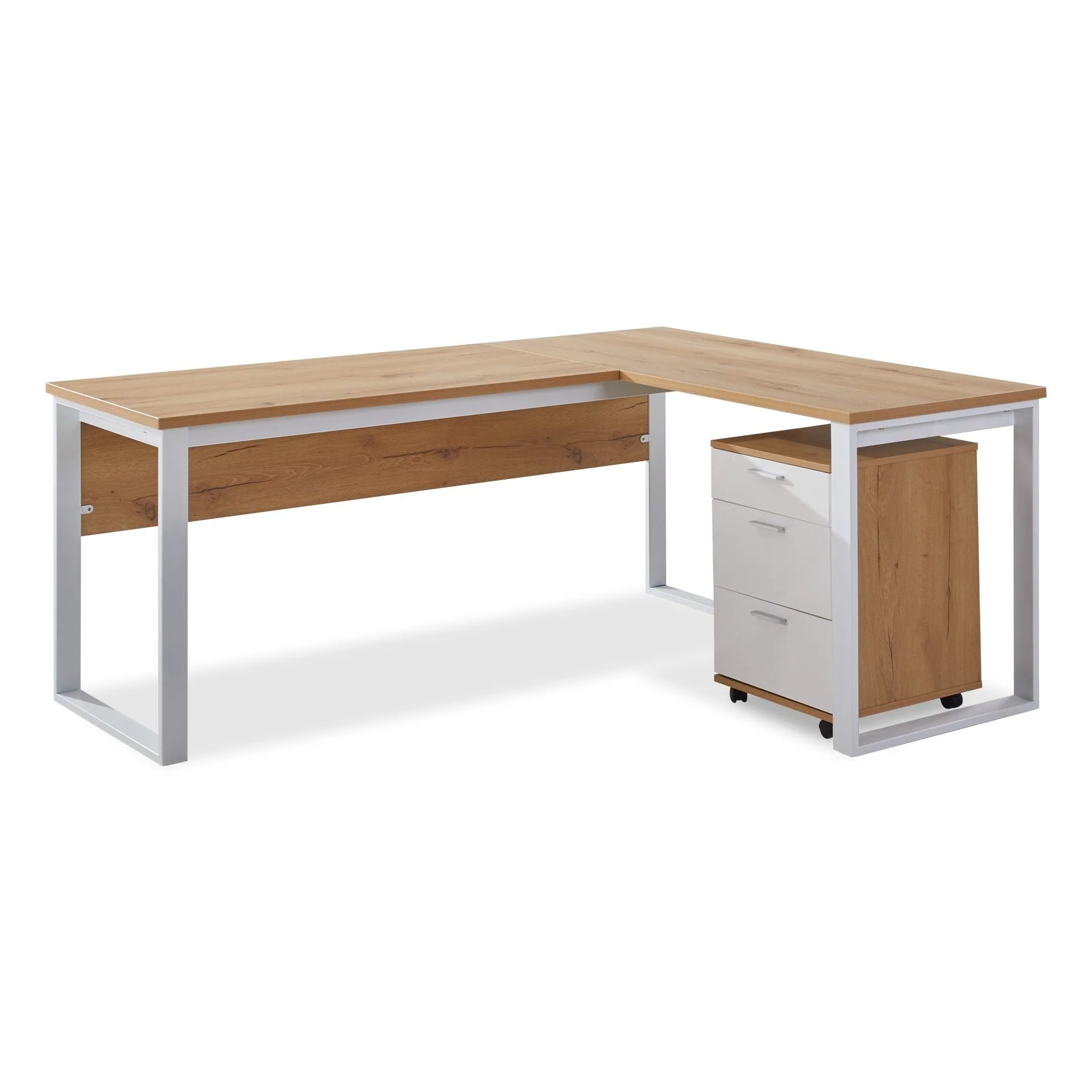 Nakia Corner Desk With Filing Cabinet Set - Oak - Image 7