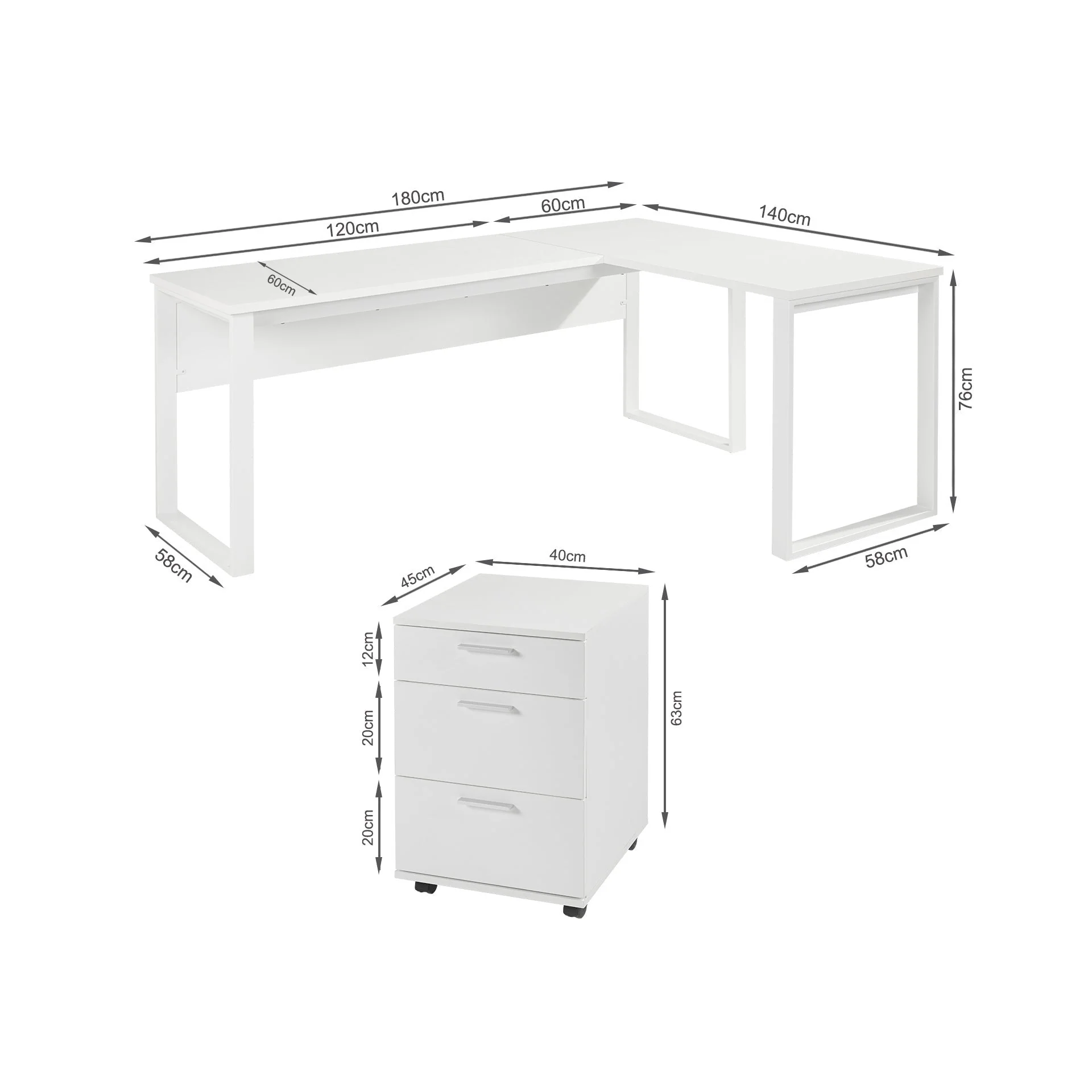 Nakia Computer Corner Desk with Filing Cabinet - White - Image 7