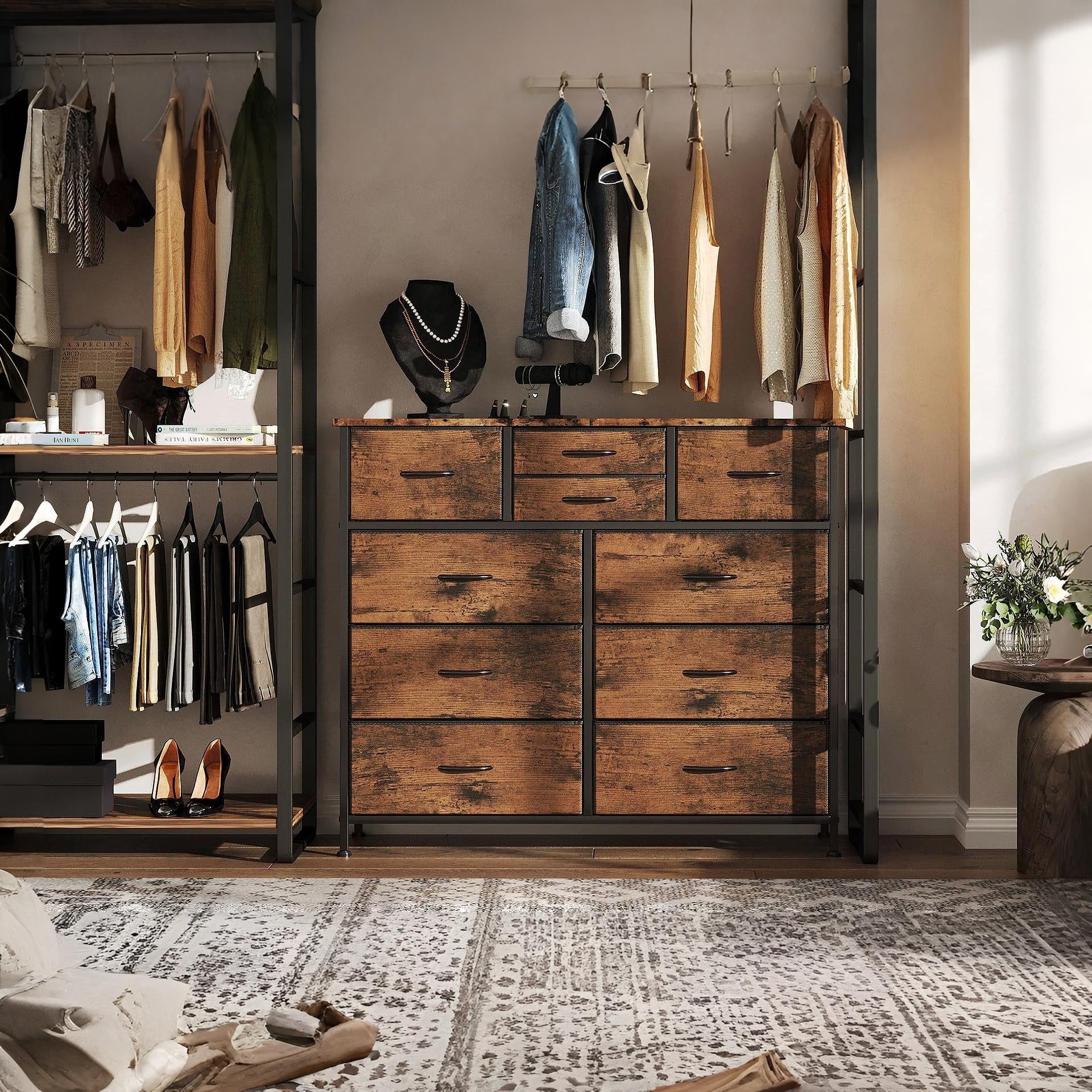 Natalia 10 Drawers Lowboy Chest Dresser - Rustic Brown