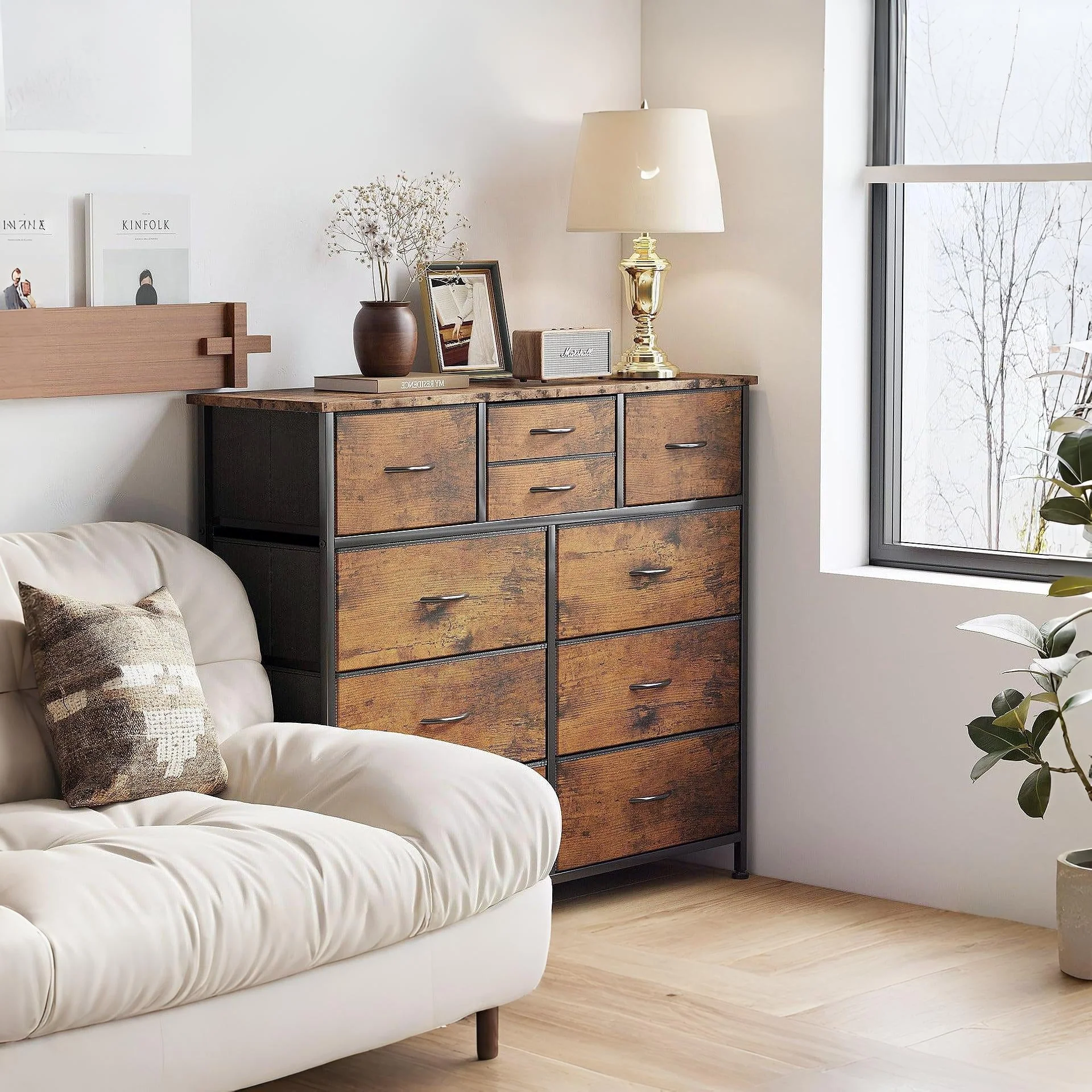 Natalia 10 Drawers Lowboy Chest Dresser - Rustic Brown - Image 2